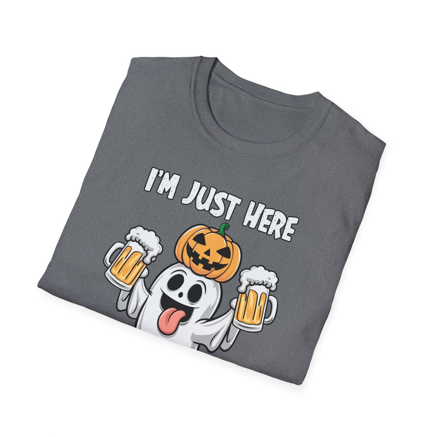 Funny Halloween Ghost T-Shirt - "I'm Just Here for the Boos!" - Unisex Softstyle