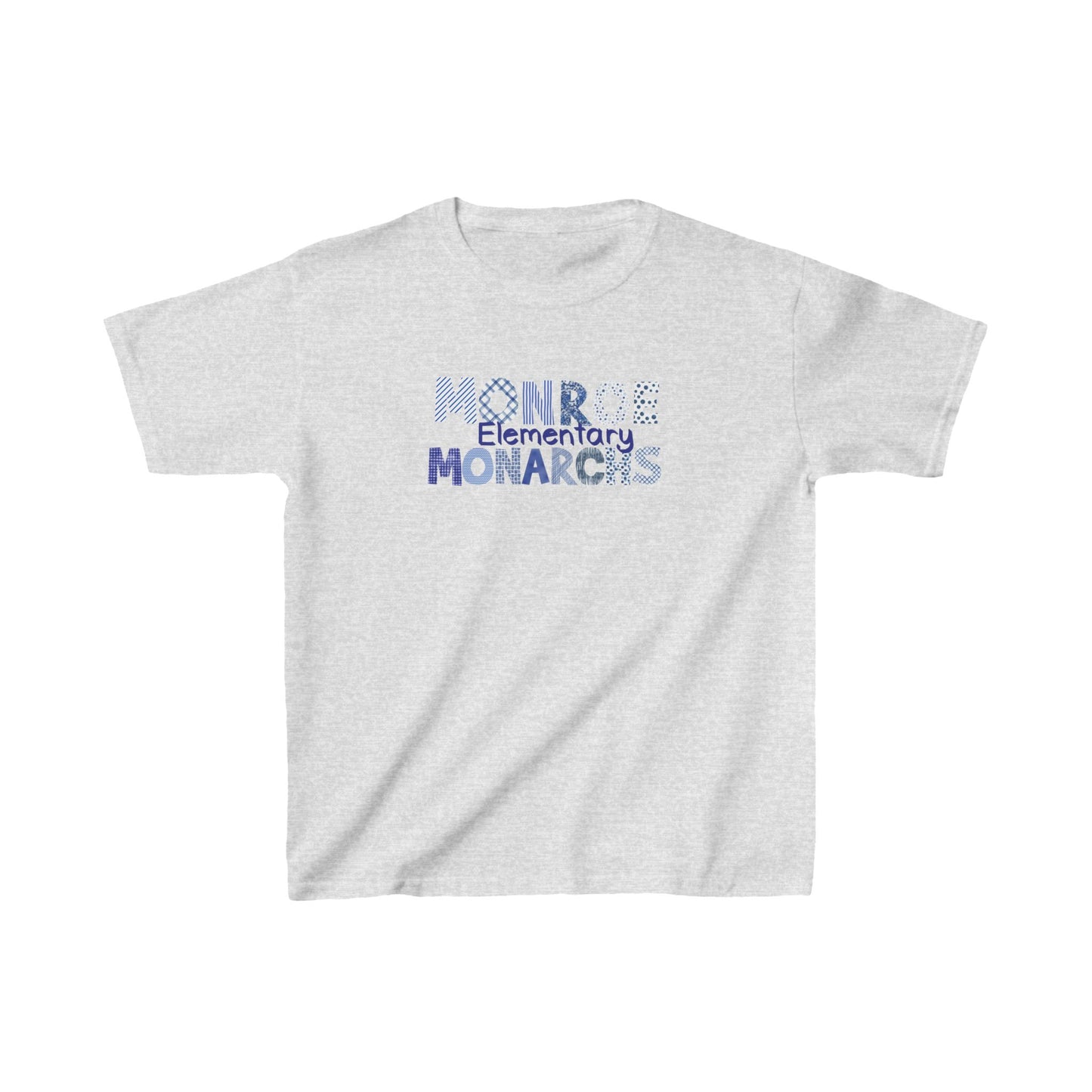 Kids Monroe Elementary Monarchs Blue Patterns   Heavy Cotton Tee - Perfect for School Events & Celebrations