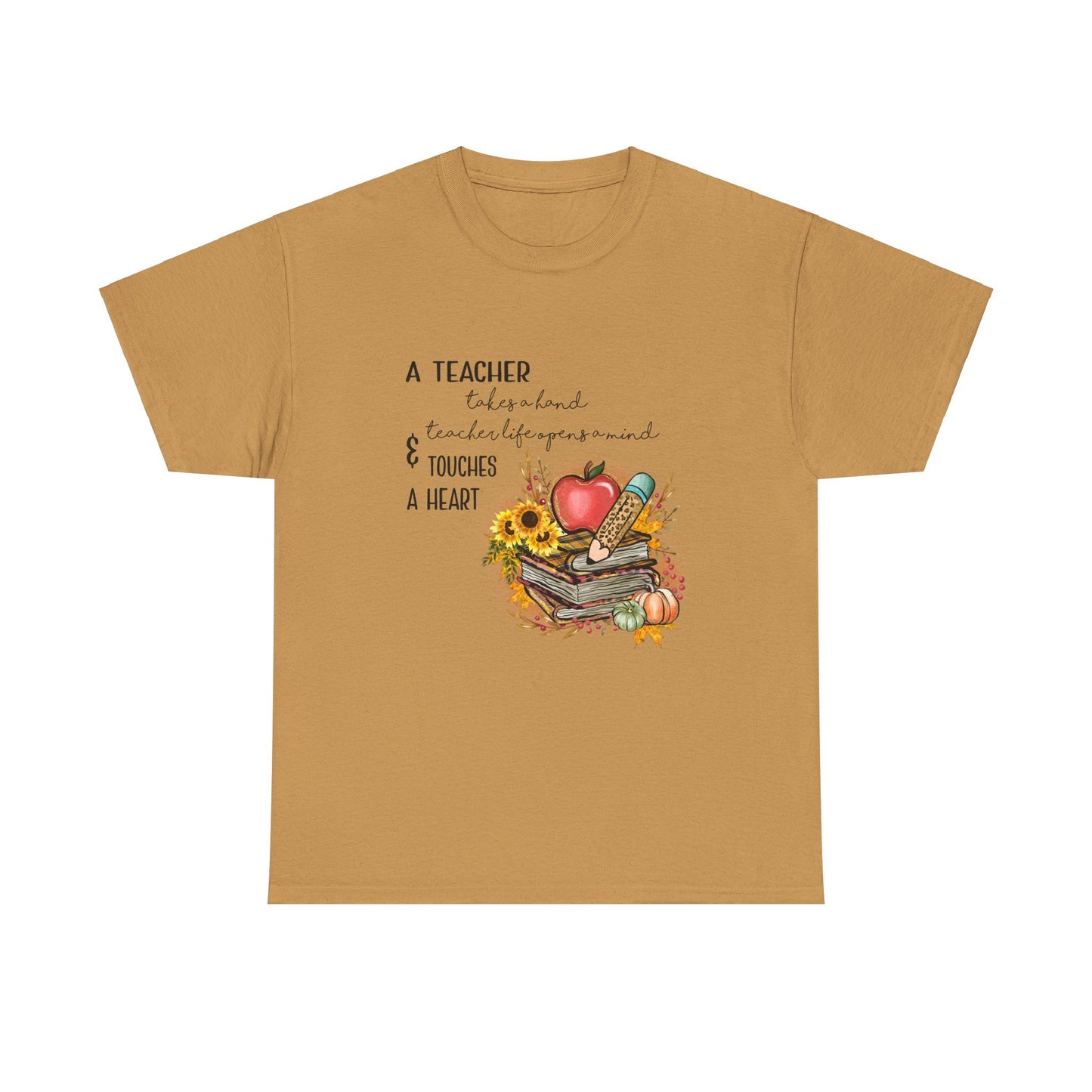 A Teacher Touches a Heart Fall Unisex Heavy Cotton Tee