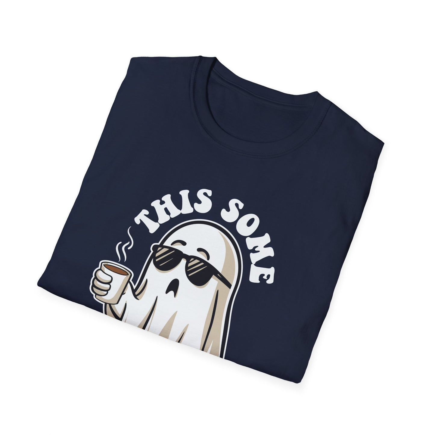 Cool Ghost Sipping Coffee Halloween "Boo Sheet" Unisex Softstyle T-Shirt