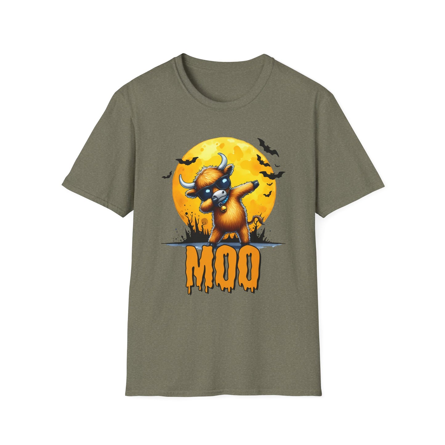 Dabbing Funny Halloween Cow T-Shirt - Unisex Softstyle Tee for Spooky Season