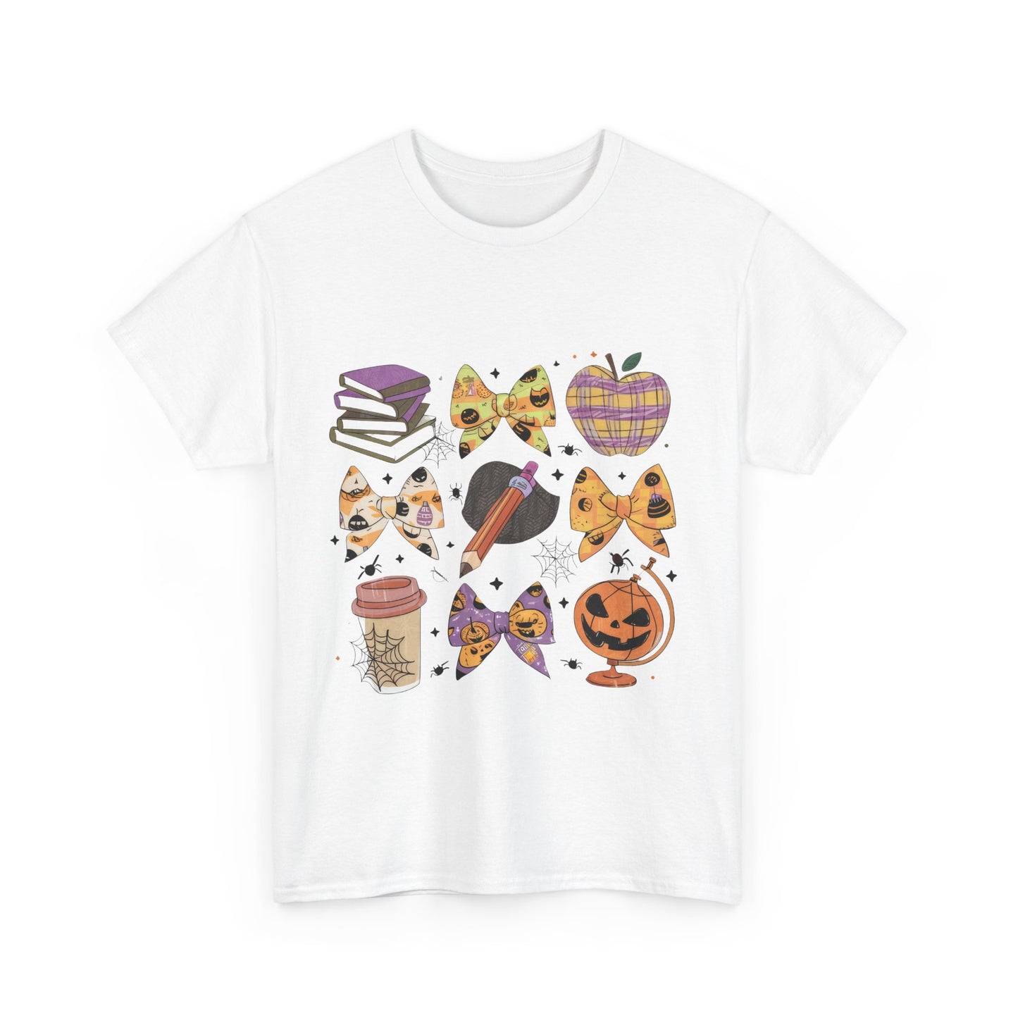 Cute Cat & Pumpkin Halloween School Teacher Unisex Heavy Cotton Tee