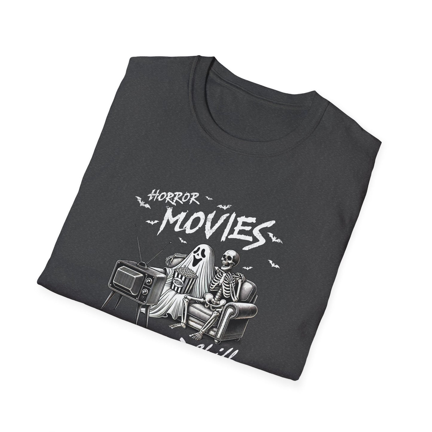 Horror Movies and Chill Unisex Softstyle T-Shirt -Movie Lover or Great Halloween Shirt