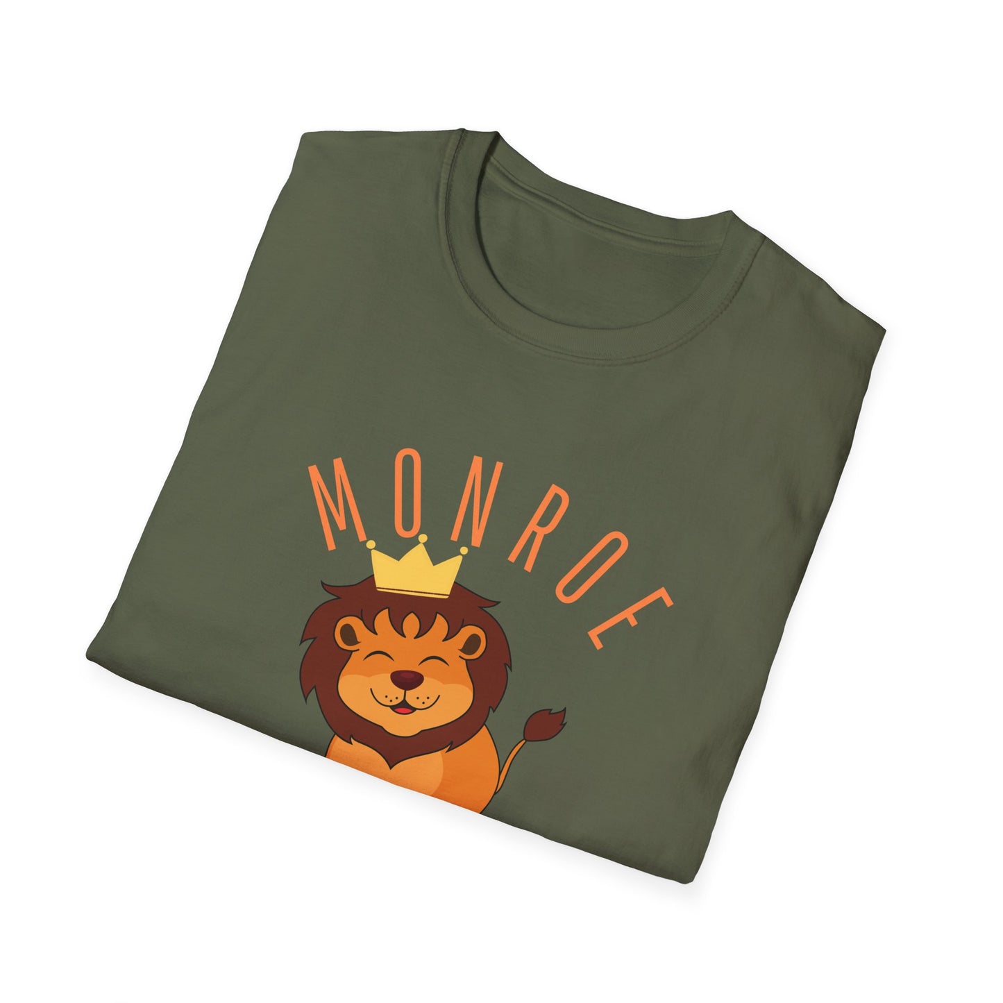 Monroe Monarchs (Orange Lettering) with Cute Grinning Lion Adult Unisex Softstyle T-Shirt