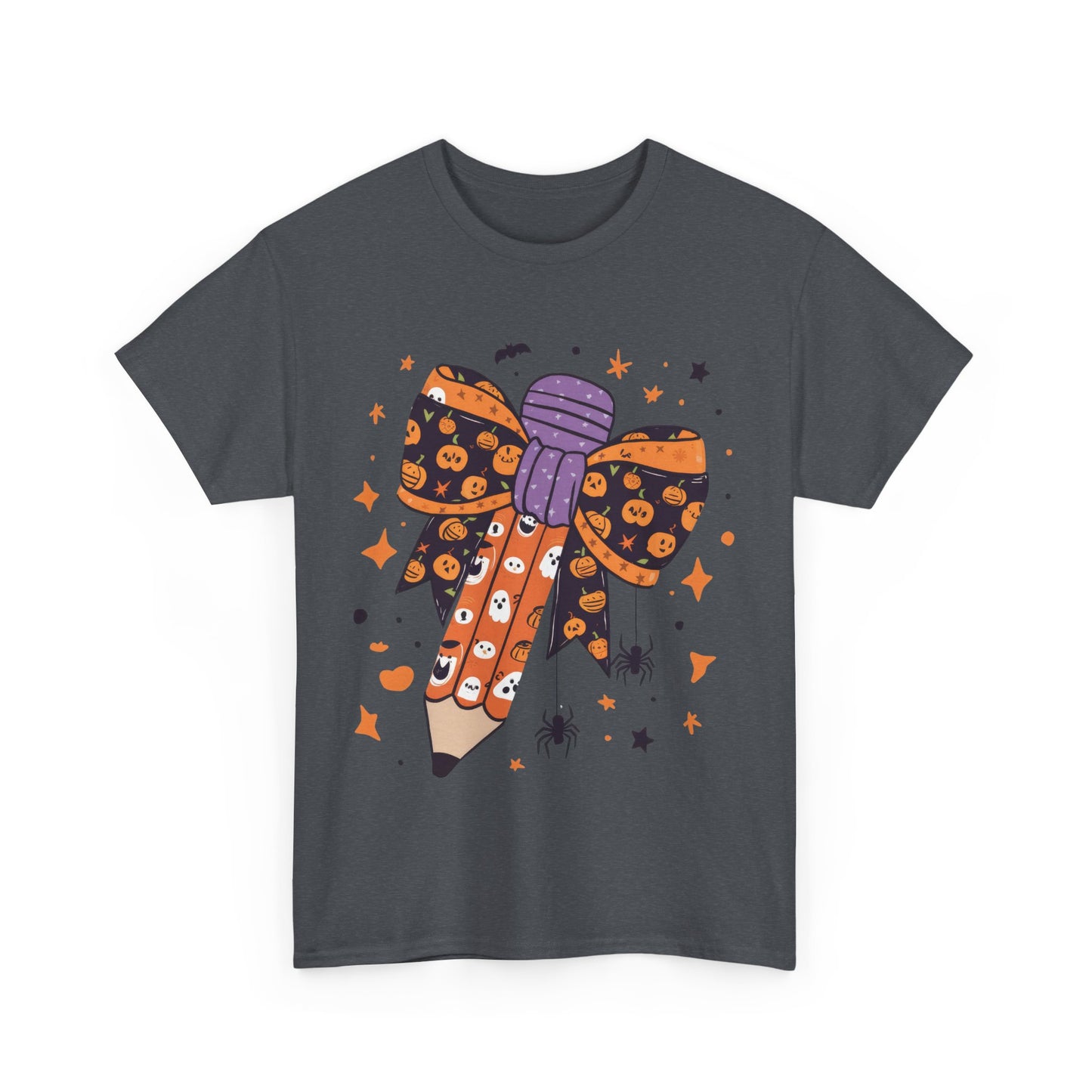 Halloween Pencil Bow School Teacher Unisex Heavy Cotton Tee