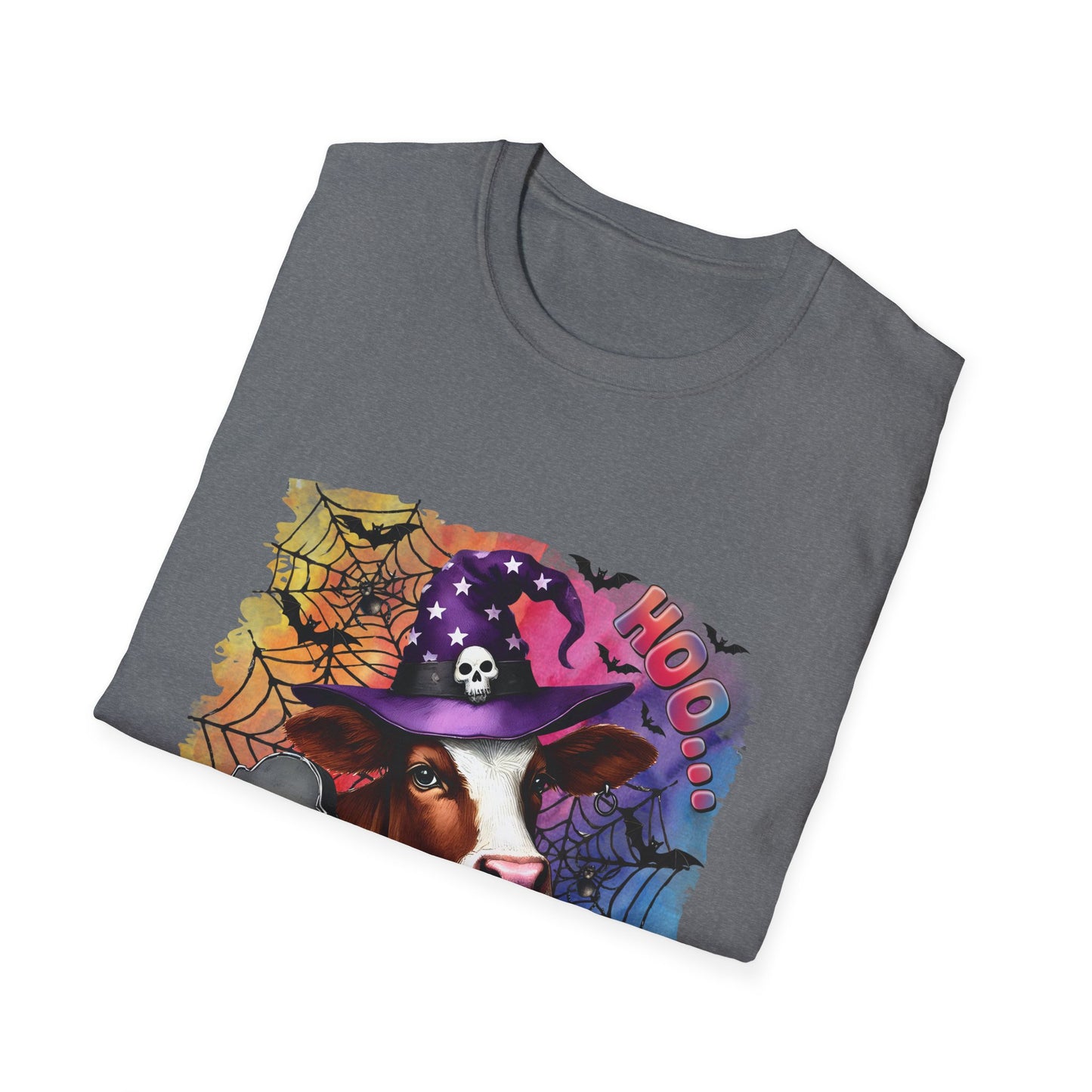 Fun Halloween Cow T-Shirt – "I Moo I Mean  Boo!" Unisex Softstyle Tee for Pet Lovers