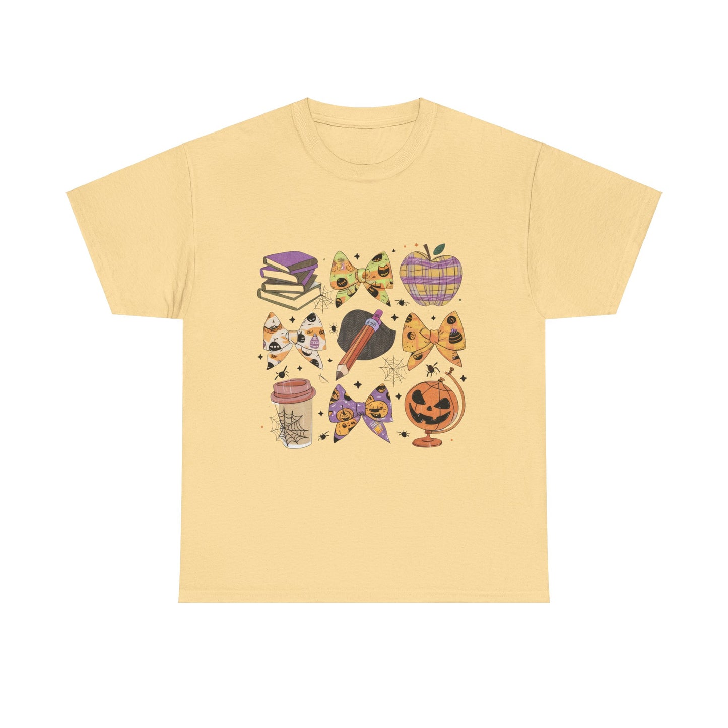 Cute Cat & Pumpkin Halloween School Teacher Unisex Heavy Cotton Tee