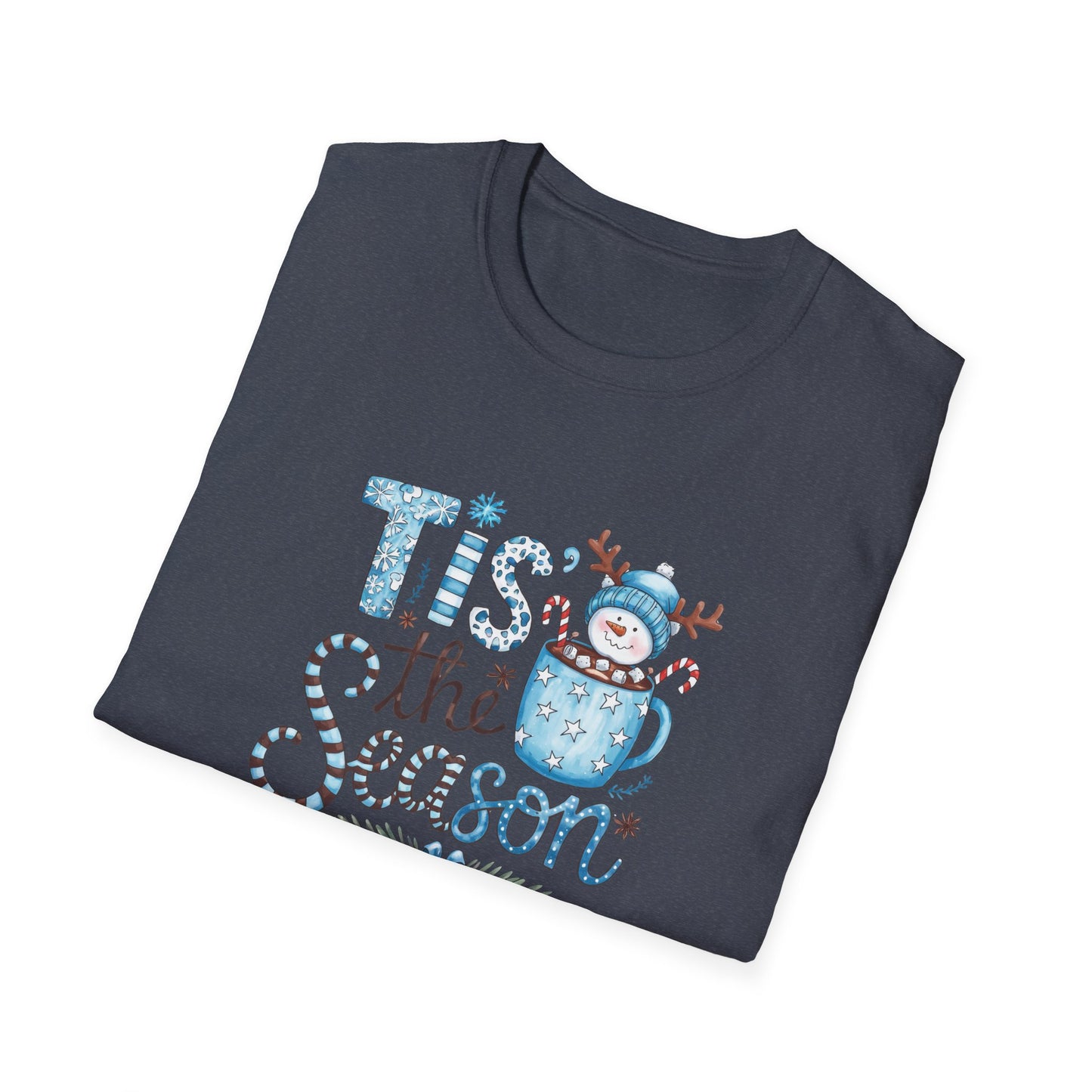 'Tis the Season Unisex Softstyle T-Shirt - Festive Holiday Tee with Snowman Design