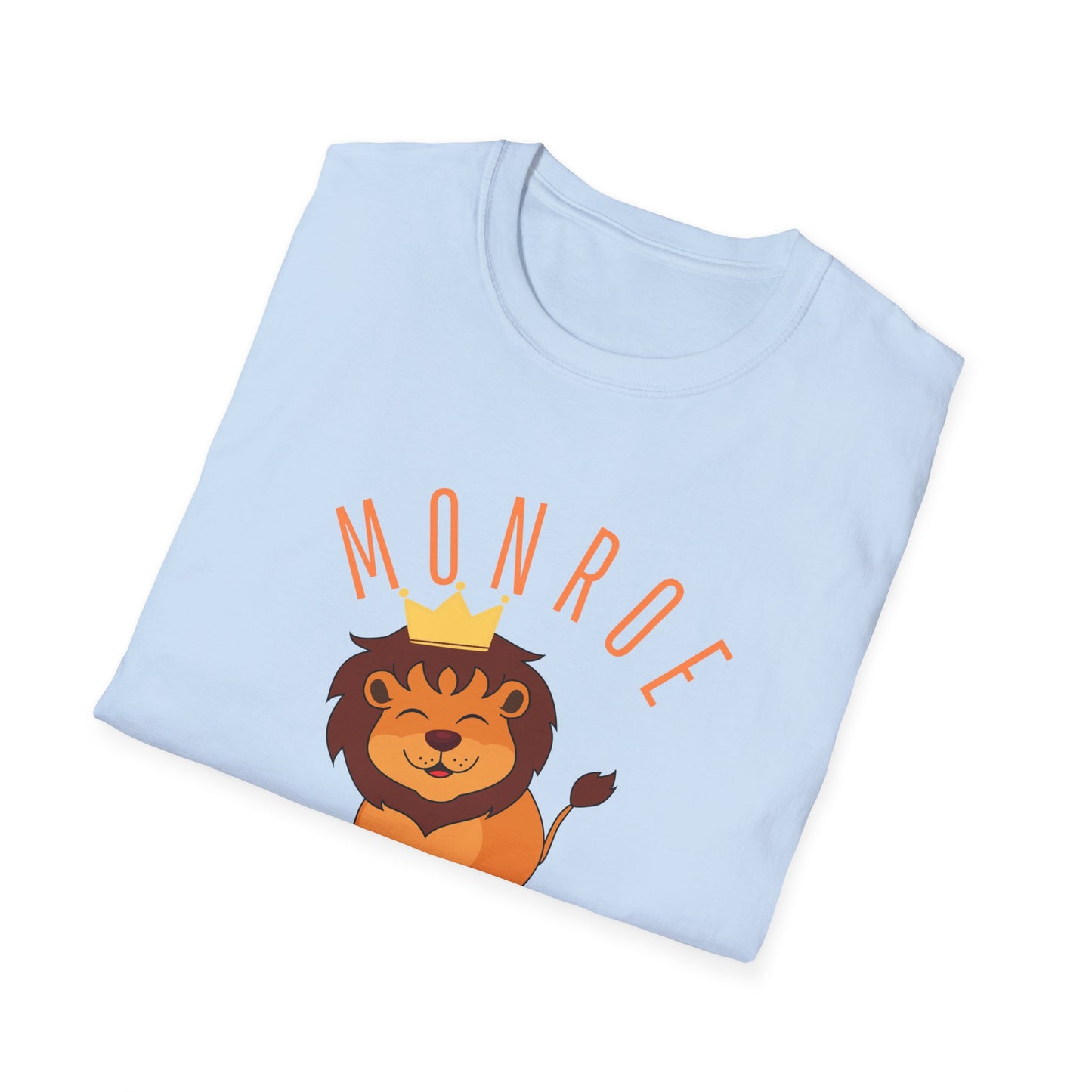 Monroe Monarchs (Orange Lettering) with Cute Grinning Lion Adult Unisex Softstyle T-Shirt