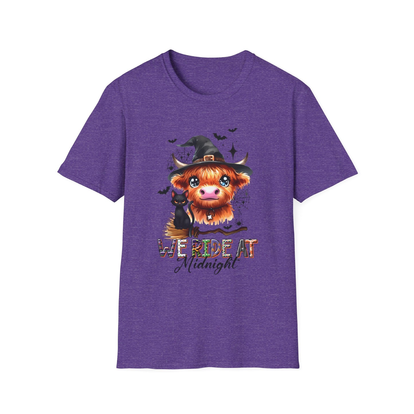 Halloween Cow Graphic T-Shirt - "We're Out at Midnight" - Unisex Softstyle Tee