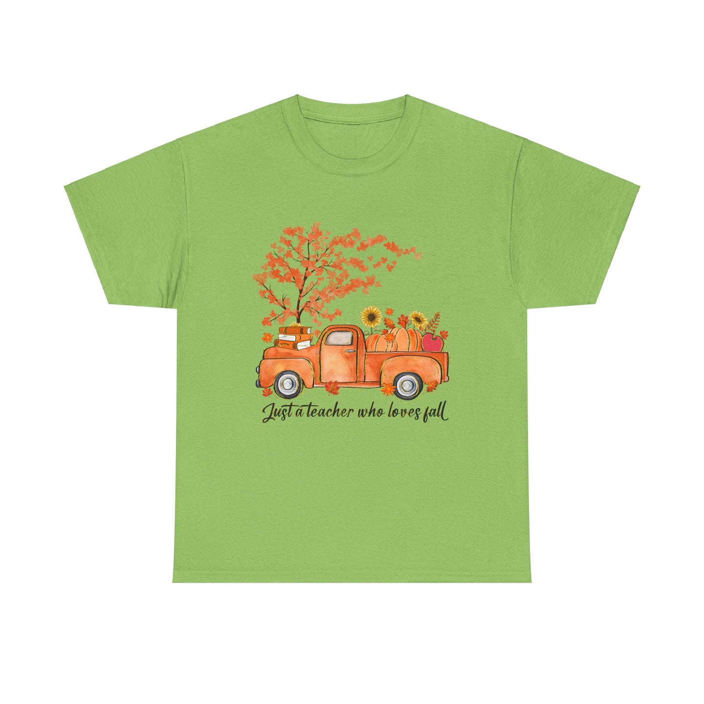 "Just a Teacher Who Loves Fall" Fall Teacher Unisex Heavy Cotton Tee - Perfect for Autumn Celebrations