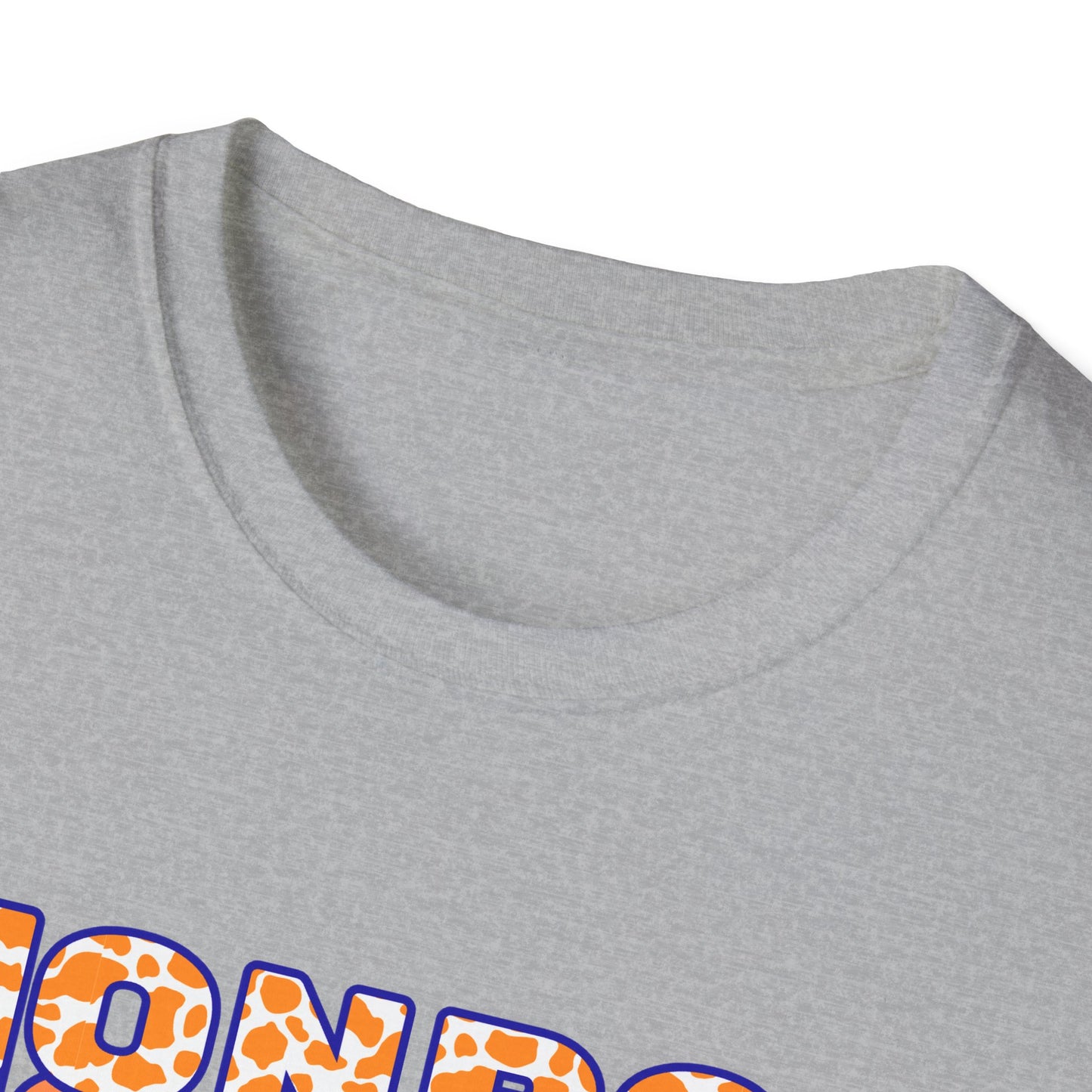 Monroe Cow Print Orange Graphic Unisex Softstyle T-Shirt - Casual Blue Tee for Every Occasion