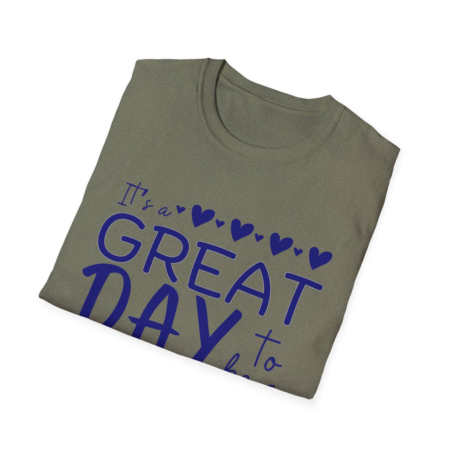 "It's a Great Day to Be a Monarch" Blue Lettering Unisex Softstyle T-Shirt - Fun & Cheerful Graphic Tee