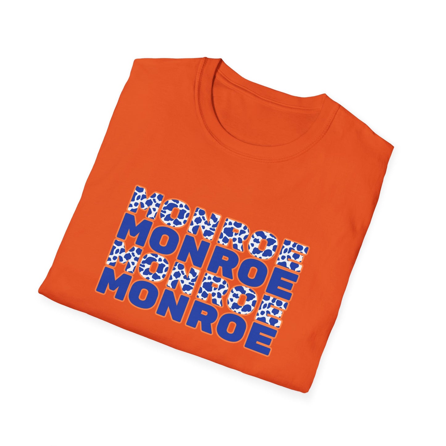 Monroe Graphic Blue Cow Print Unisex Softstyle T-Shirt - Casual Everyday Wear