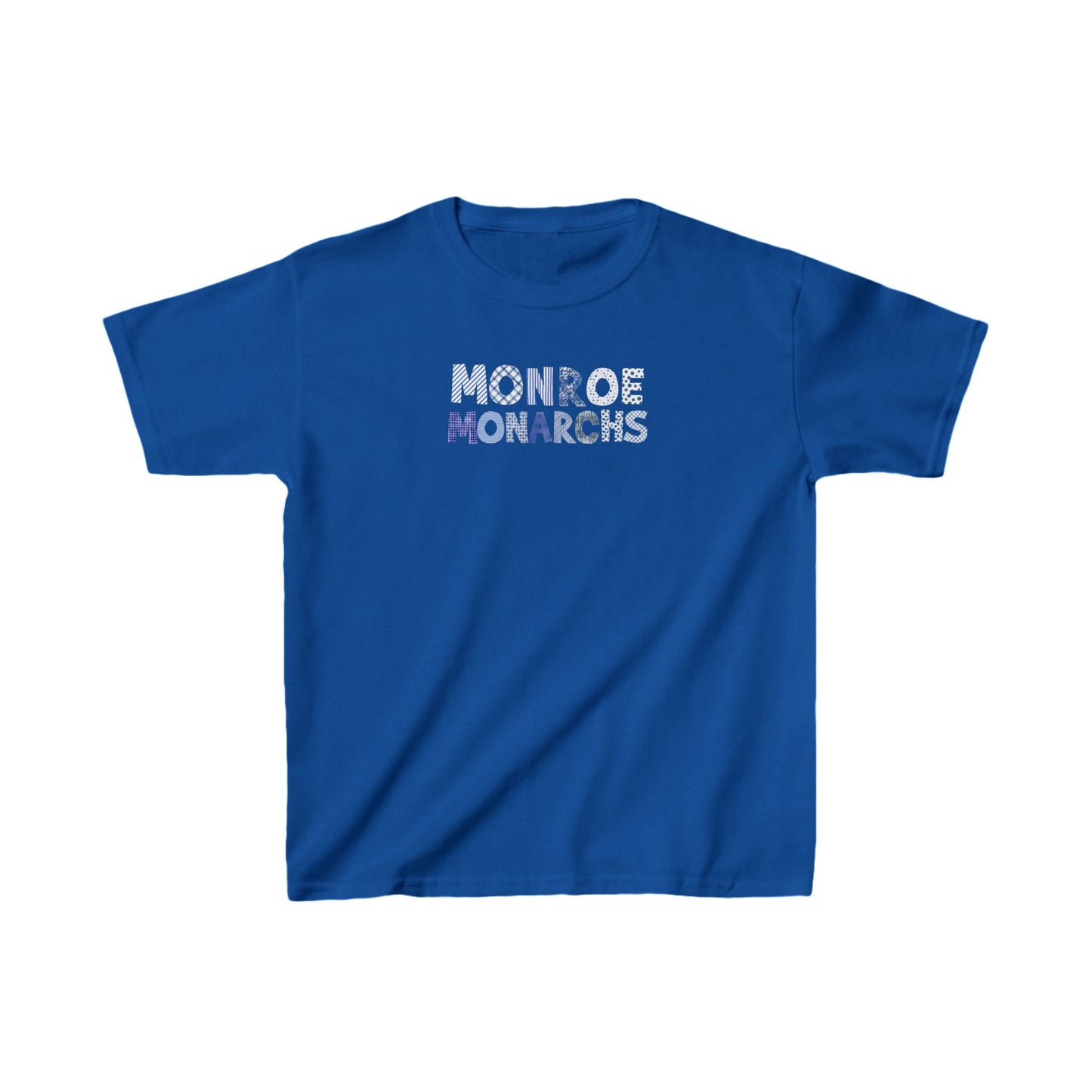 Kids Monroe Monarchs Blue Patterns Heavy Cotton Tee - Unique, Comfortable, Perfect for Celebrations!