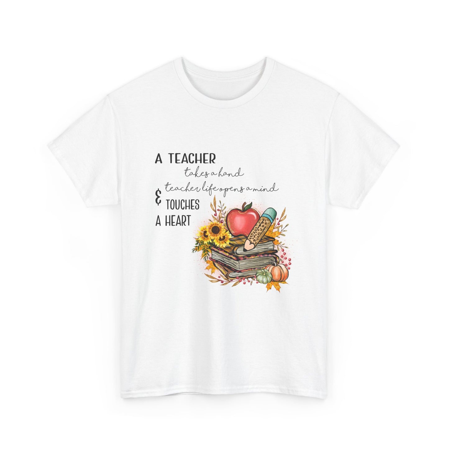 A Teacher Touches a Heart Fall Unisex Heavy Cotton Tee