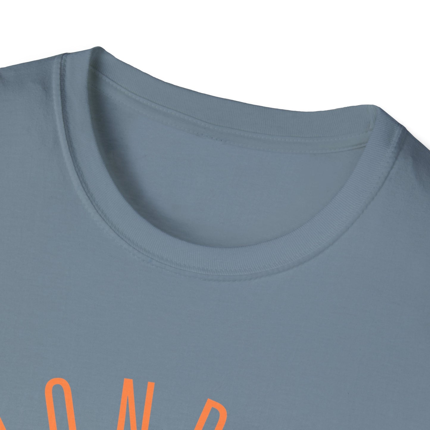 Monroe Monarchs (Orange Lettering) with Cute Grinning Lion Adult Unisex Softstyle T-Shirt