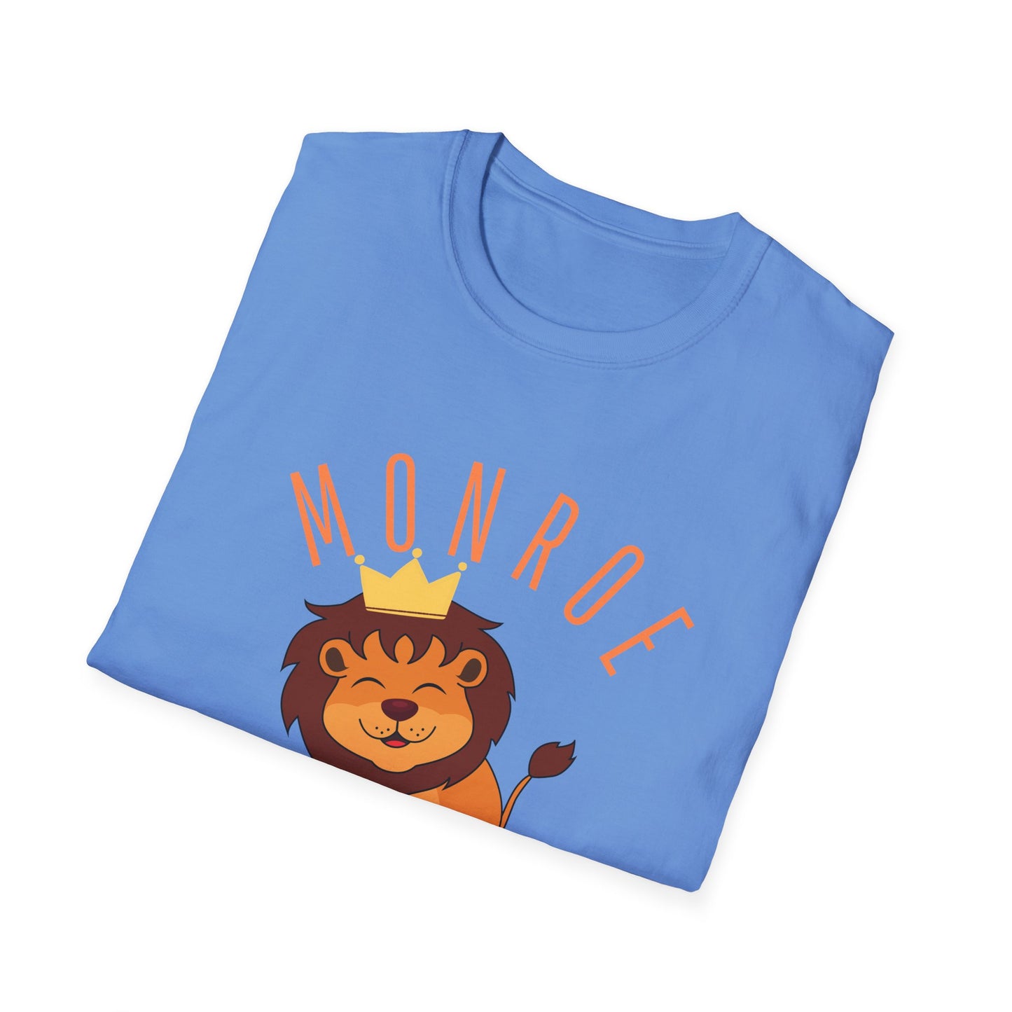 Monroe Monarchs (Orange Lettering) with Cute Grinning Lion Adult Unisex Softstyle T-Shirt