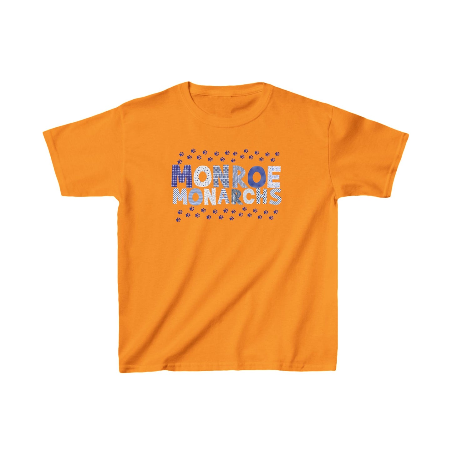 Kids Monroe Monarchs Blue Patterns Double Paw Prints Heavy Cotton™ Tee - Fun & Vibrant Green Tee for Little Champions