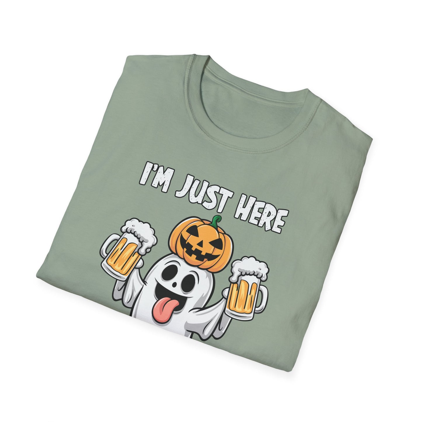 Funny Halloween Ghost T-Shirt - "I'm Just Here for the Boos!" - Unisex Softstyle