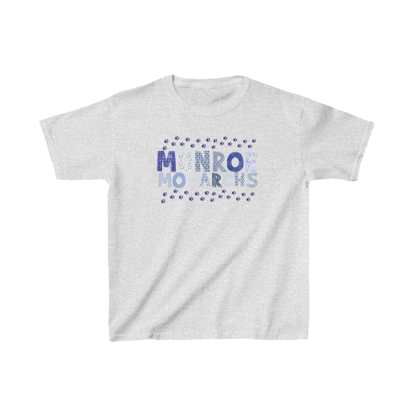 Kids Monroe Monarchs Blue Patterns Double Paw Prints Heavy Cotton™ Tee - Fun & Vibrant Green Tee for Little Champions