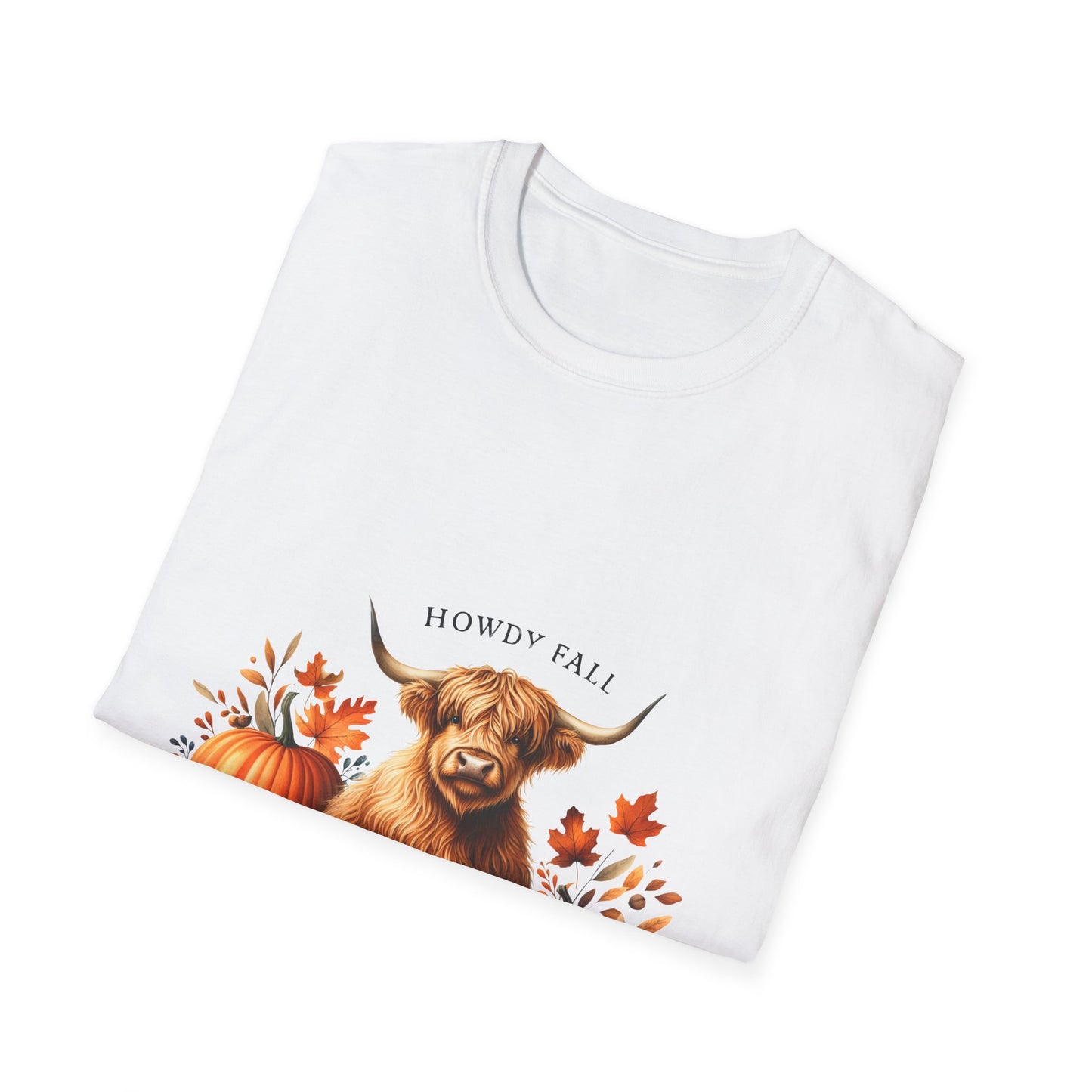 Howdy Fall-Themed Highland Cow Unisex T-Shirt - Cute Pumpkin Design