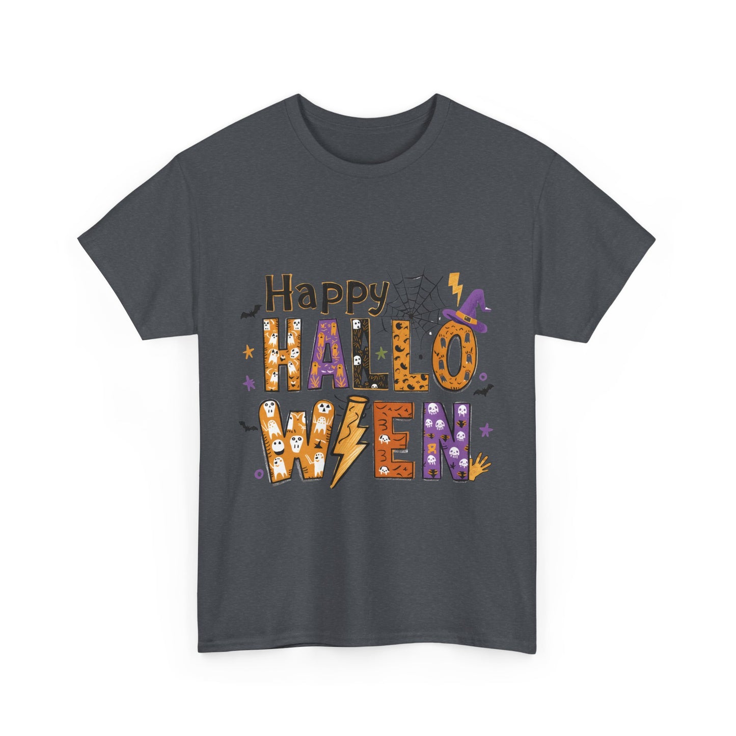 Happy Halloween Unisex Heavy Cotton Tee - Fun Festive Halloween School Teacher T-Shirt for Fall Celebrations