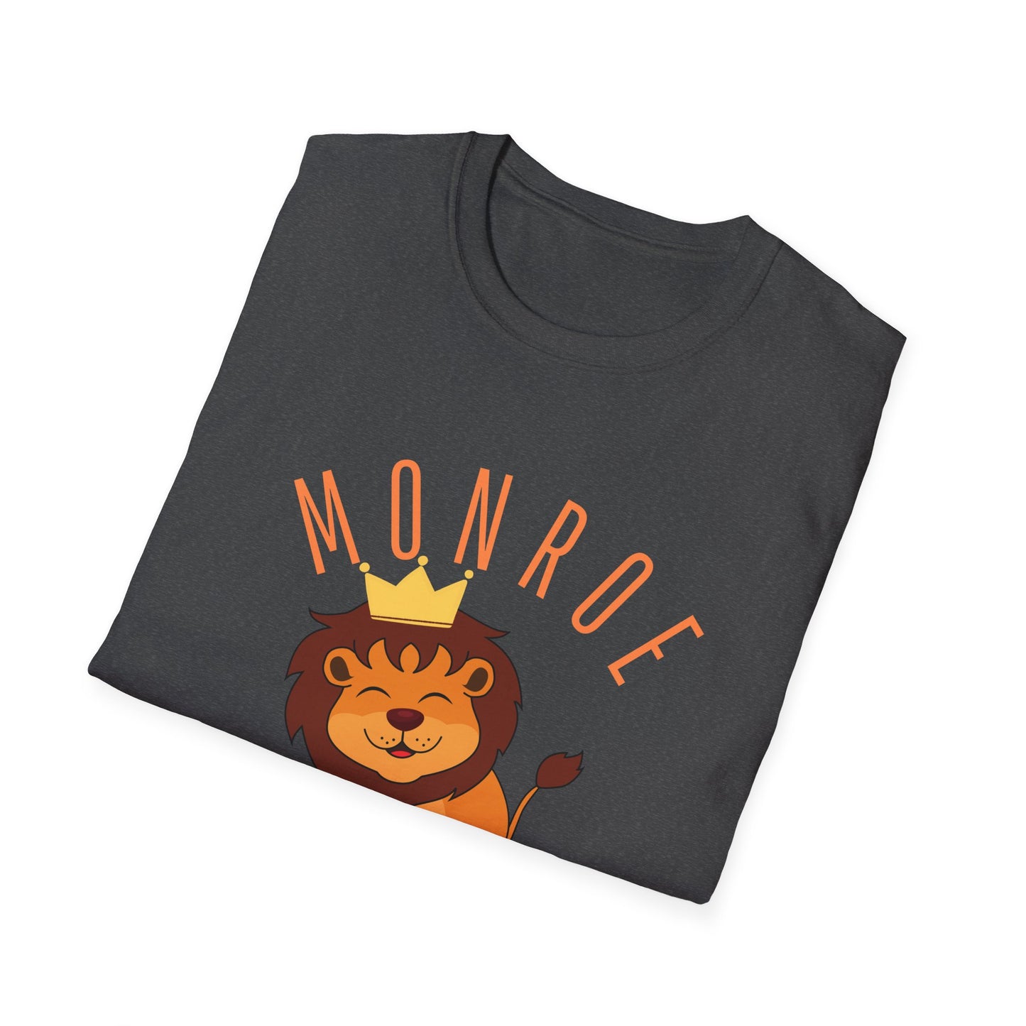 Monroe Monarchs (Orange Lettering) with Cute Grinning Lion Adult Unisex Softstyle T-Shirt