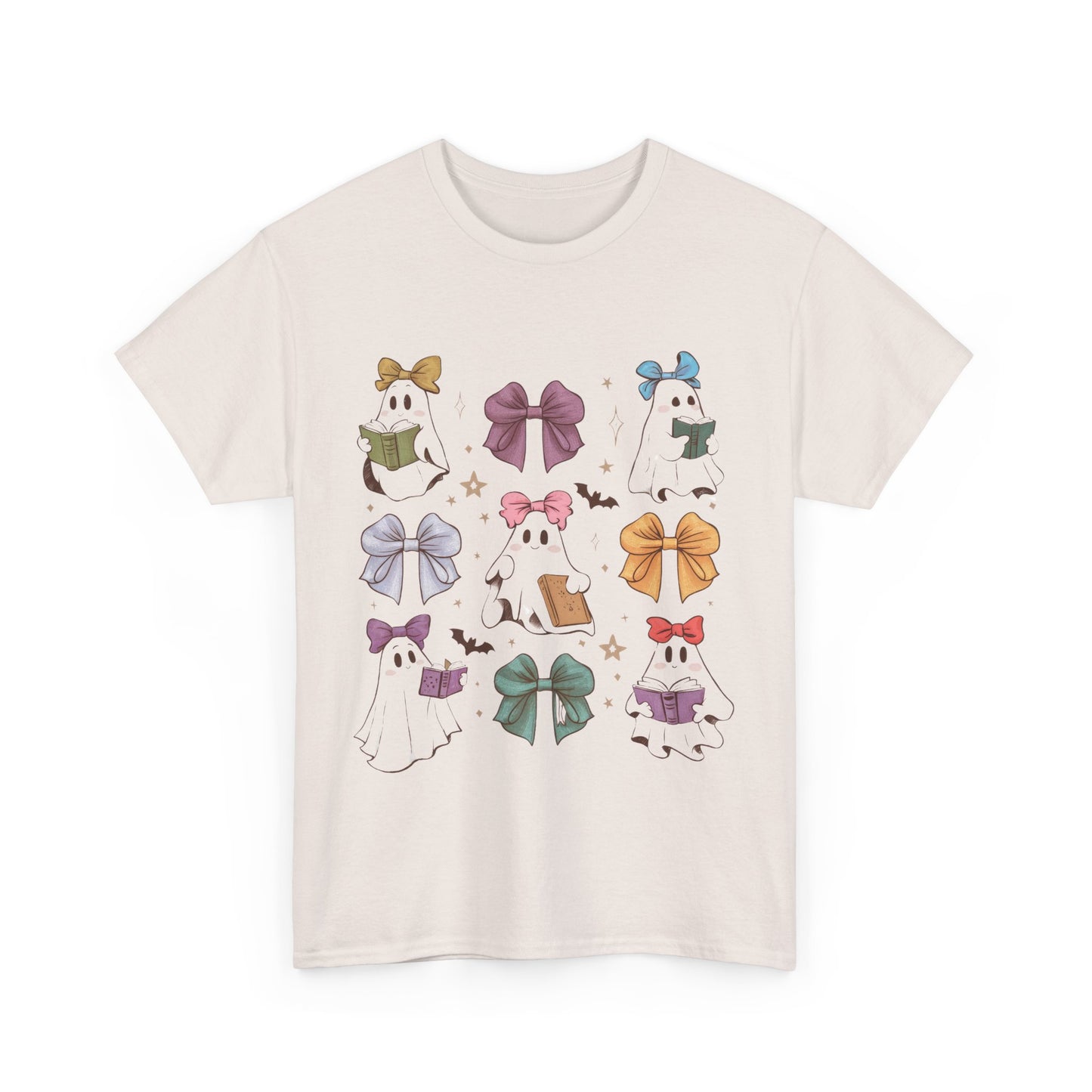 Cute Ghosts & Bows Unisex Heavy Cotton Tee for School Teachers on Halloween