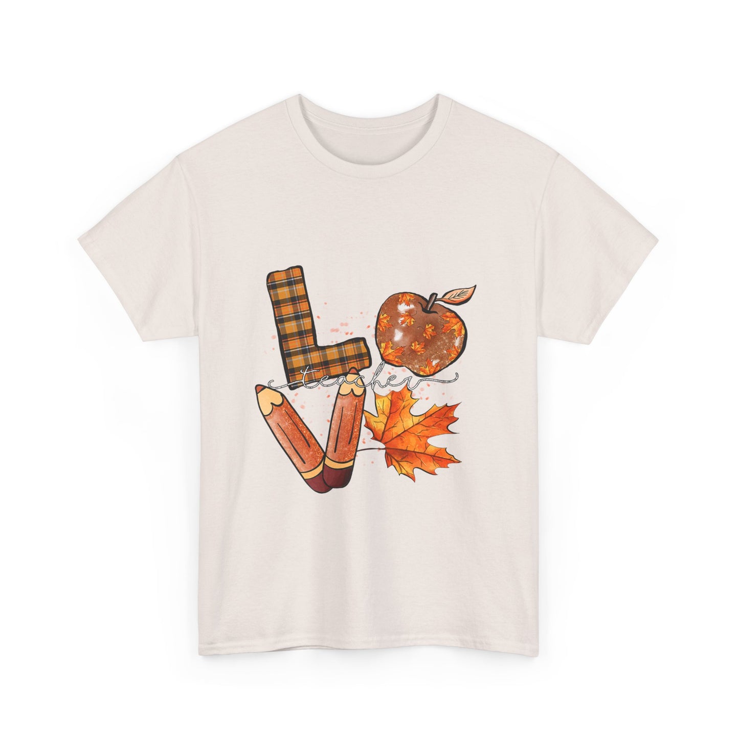 Fall Love Teacher Unisex Heavy Cotton Tee with Autumn Design