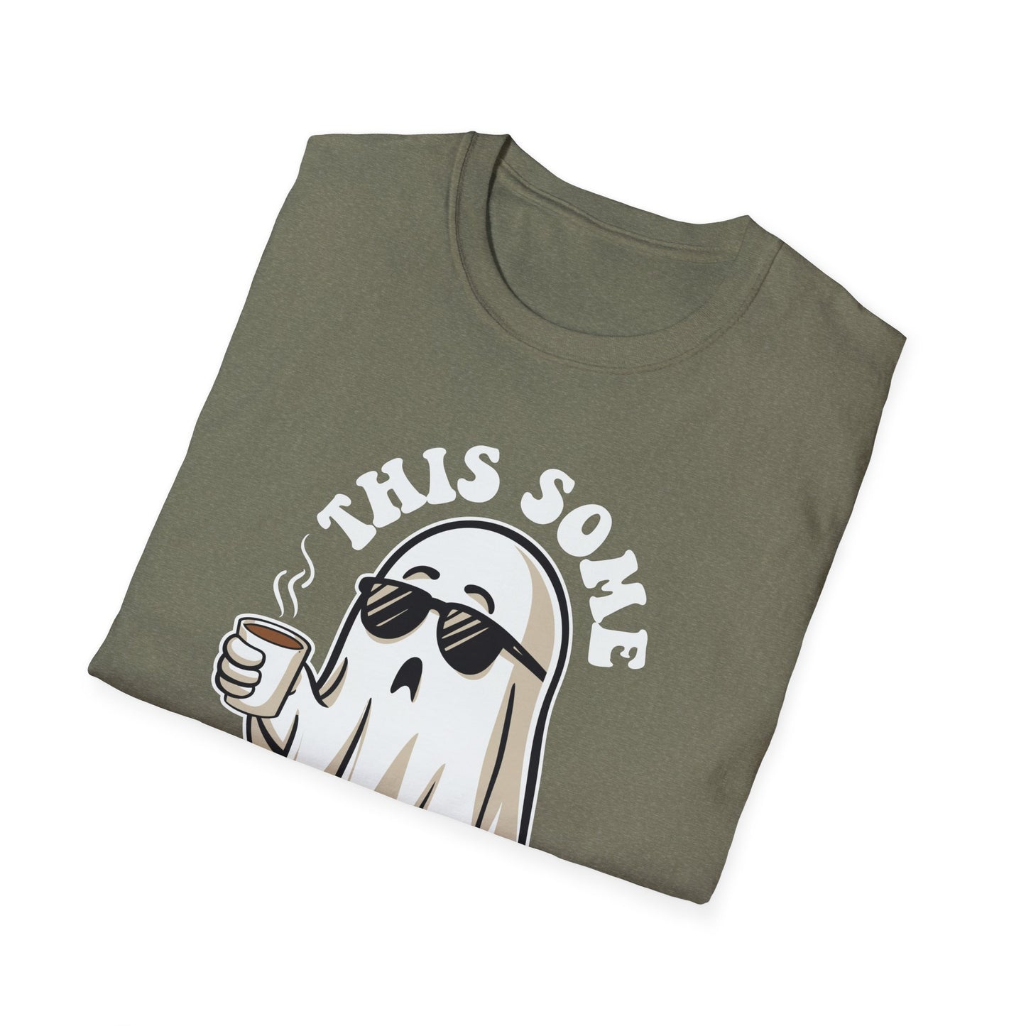 Cool Ghost Sipping Coffee Halloween "Boo Sheet" Unisex Softstyle T-Shirt