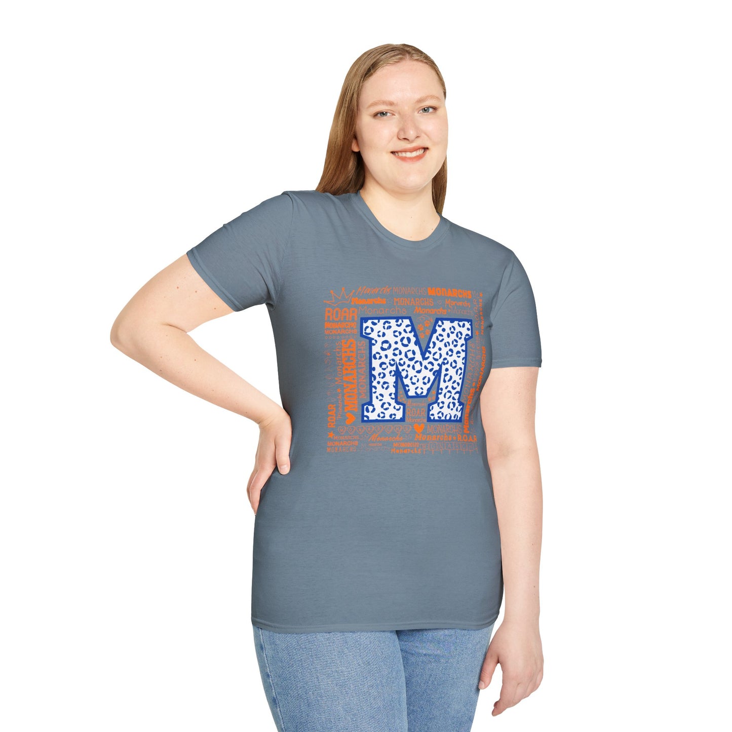 Blue Leopard M Monarchs Roar Unisex Softstyle T-Shirt - Fun Leopard Print Design