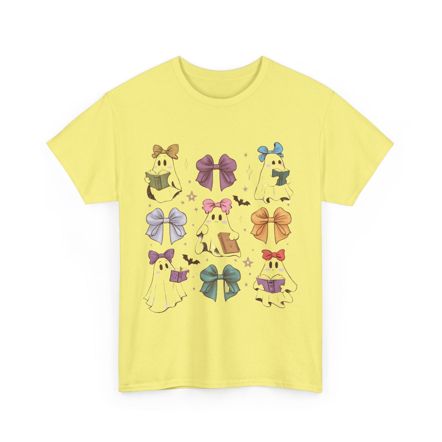 Cute Ghosts & Bows Unisex Heavy Cotton Tee for School Teachers on Halloween