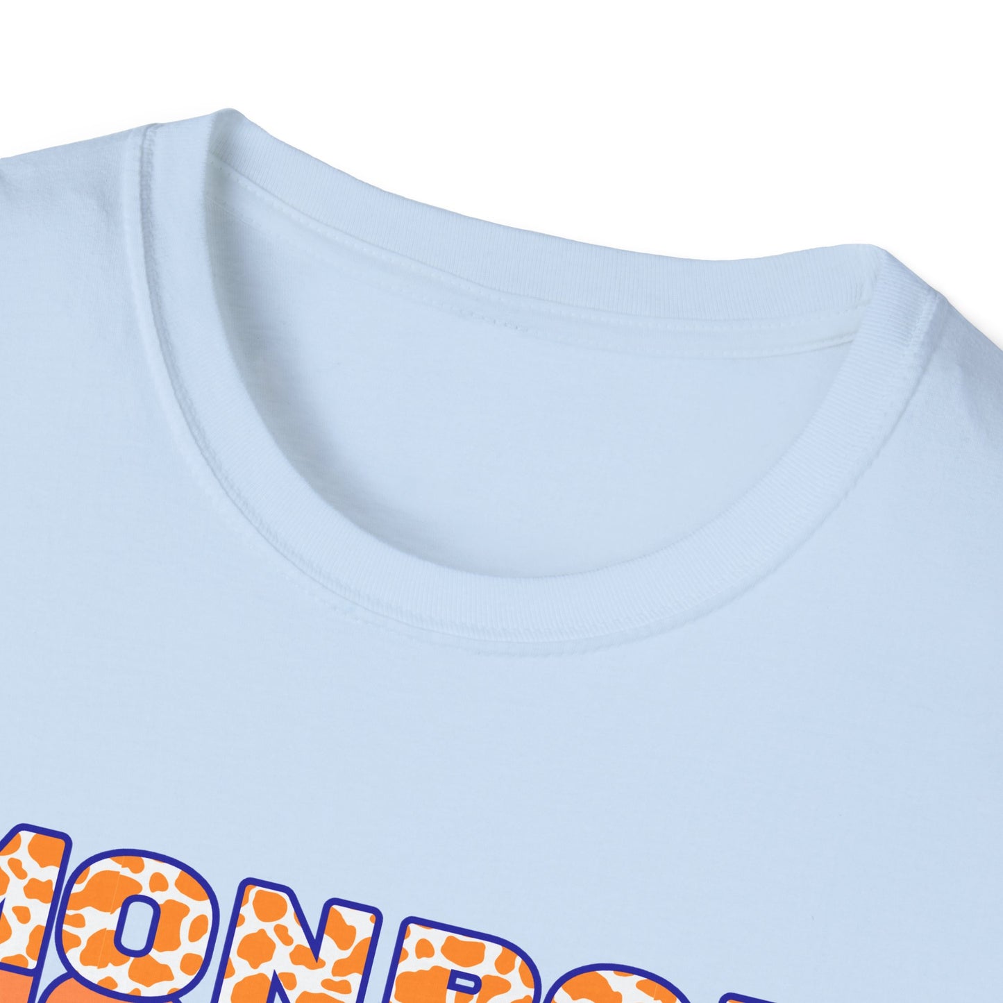Monroe Cow Print Orange Graphic Unisex Softstyle T-Shirt - Casual Blue Tee for Every Occasion