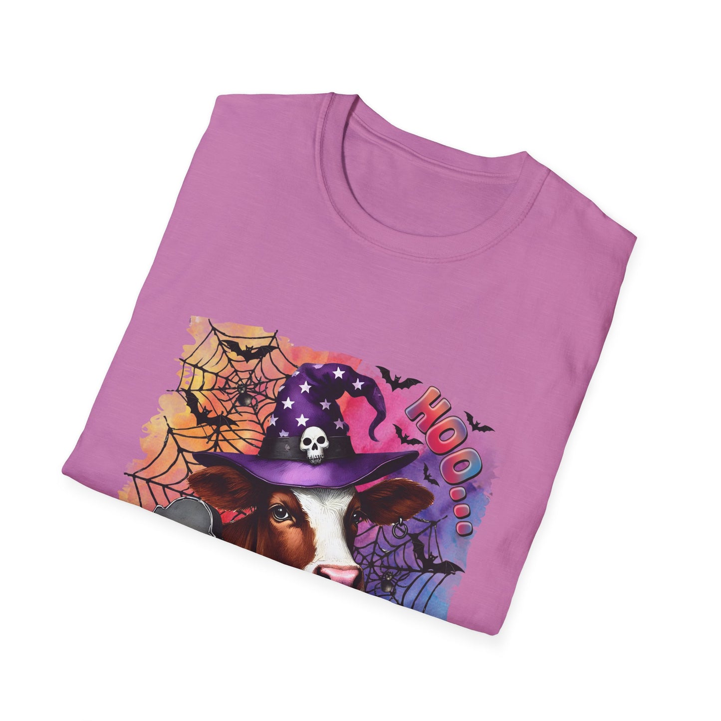 Fun Halloween Cow T-Shirt – "I Moo I Mean  Boo!" Unisex Softstyle Tee for Pet Lovers