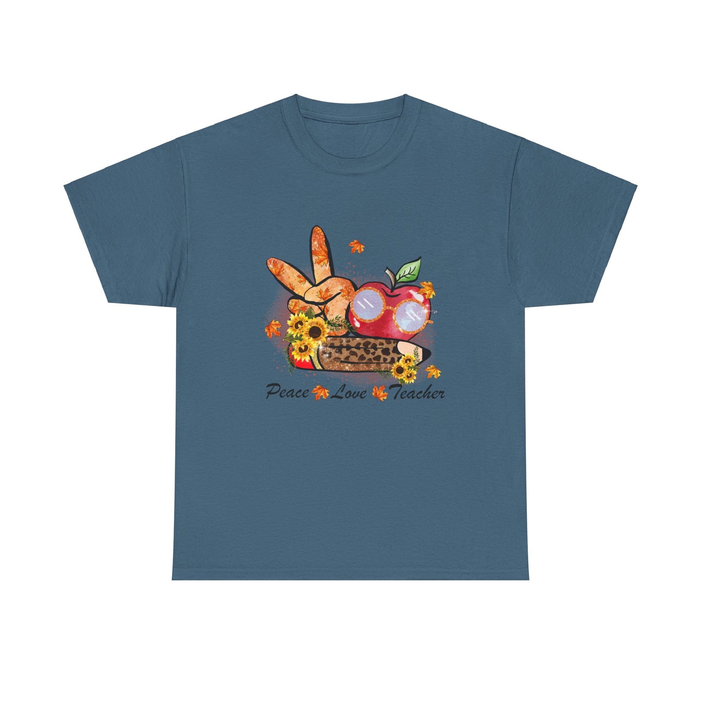 Peace Love Teacher Fall Unisex Heavy Cotton Tee
