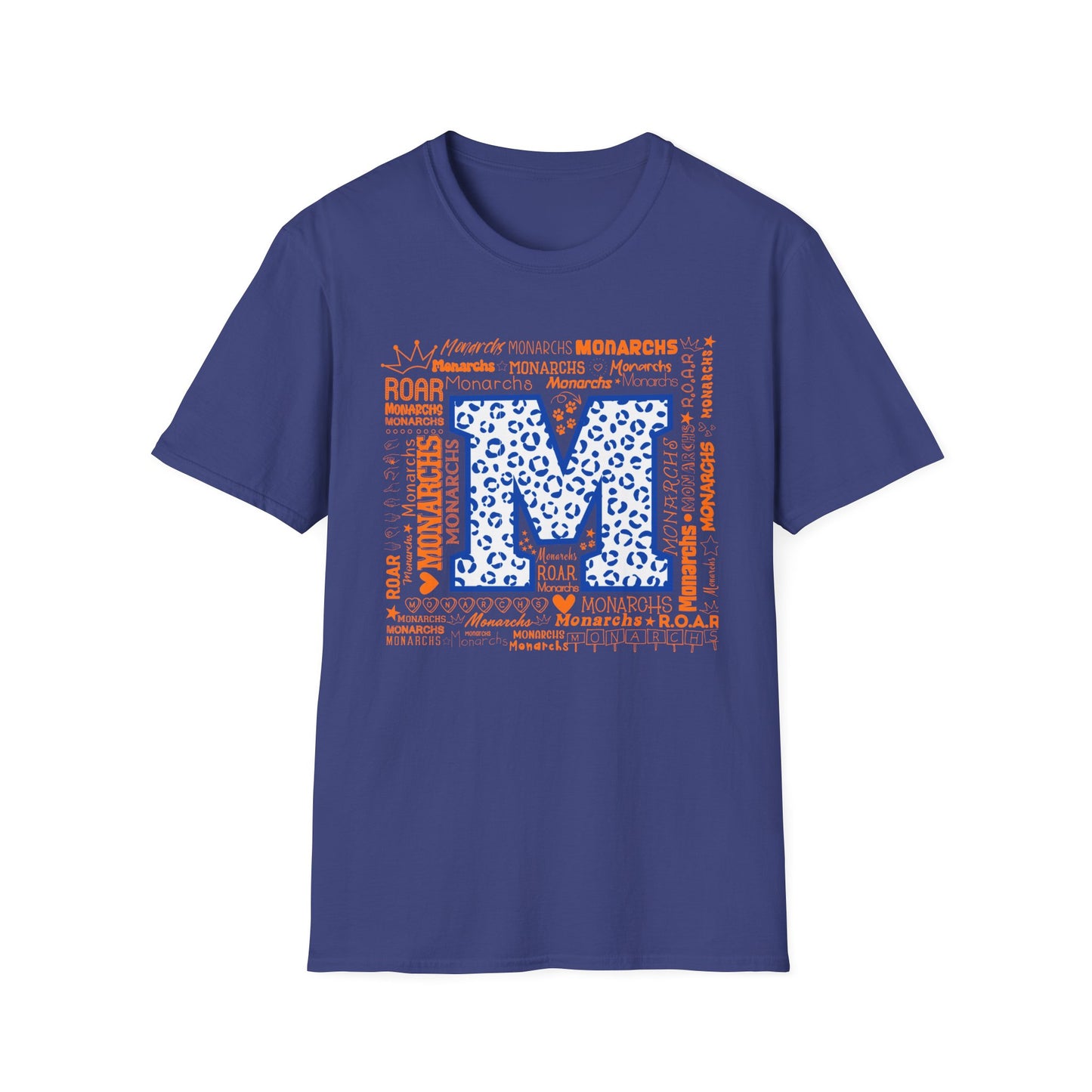 Blue Leopard M Monarchs Roar Unisex Softstyle T-Shirt - Fun Leopard Print Design