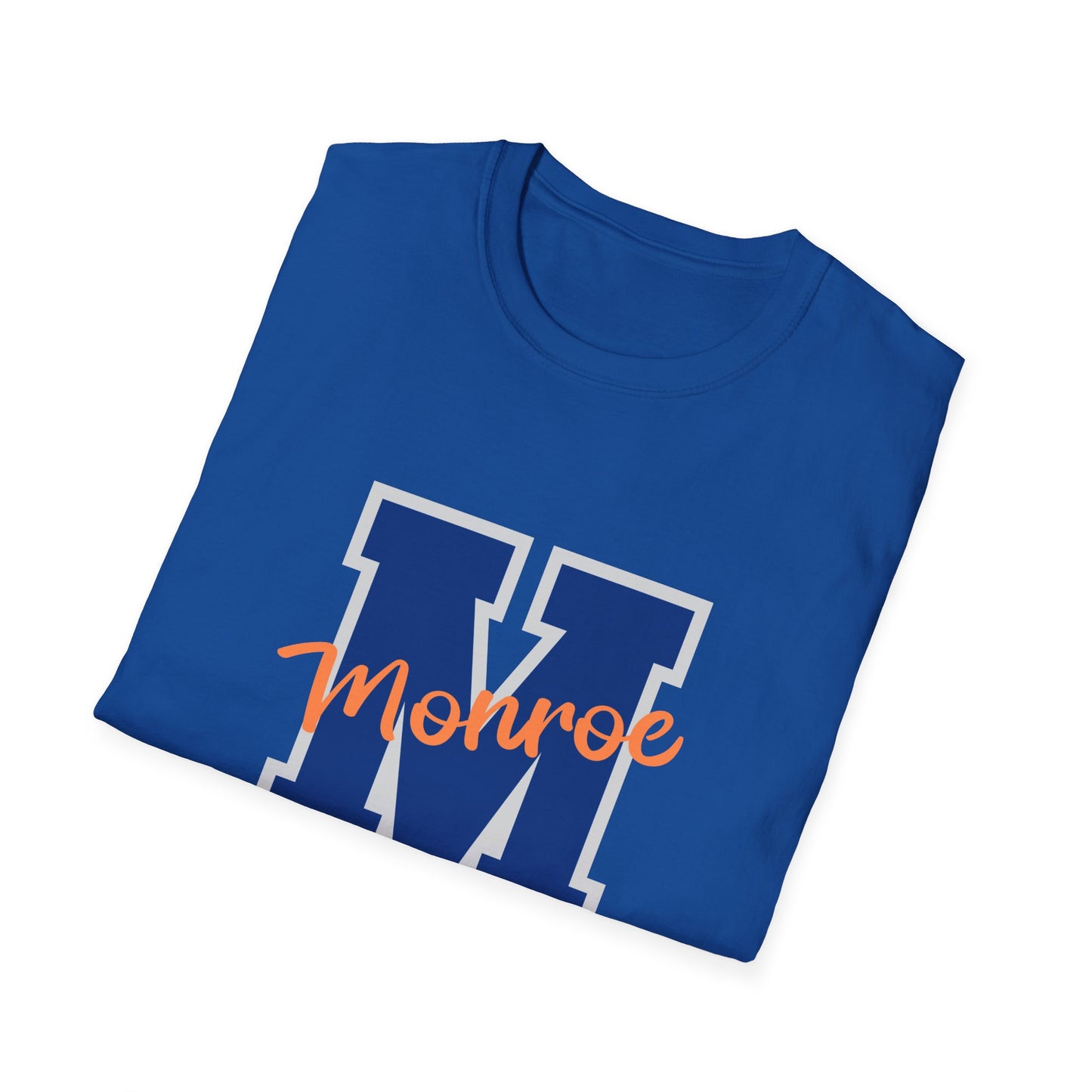 Monroe M Blue Orange Monroe Unisex Softstyle T-Shirt - Casual Comfort & Custom Style