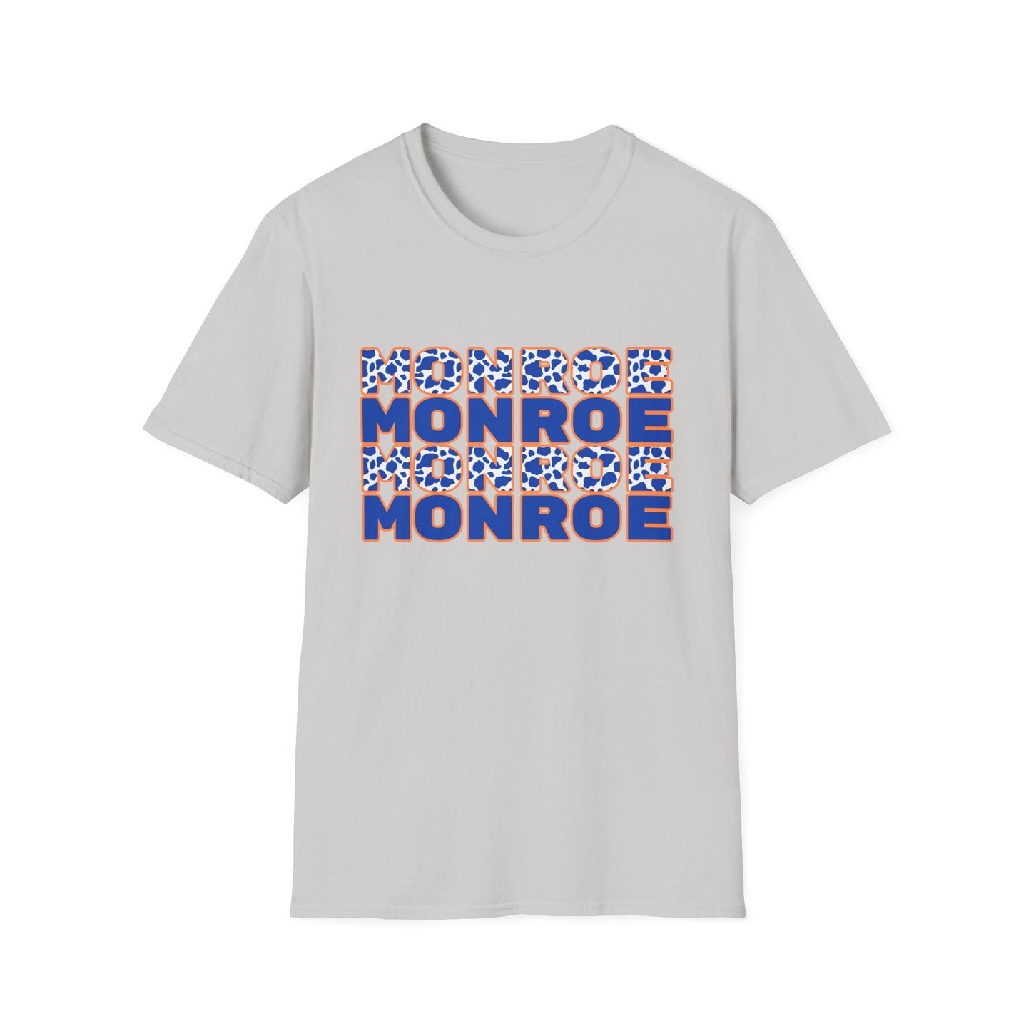 Monroe Graphic Blue Cow Print Unisex Softstyle T-Shirt - Casual Everyday Wear