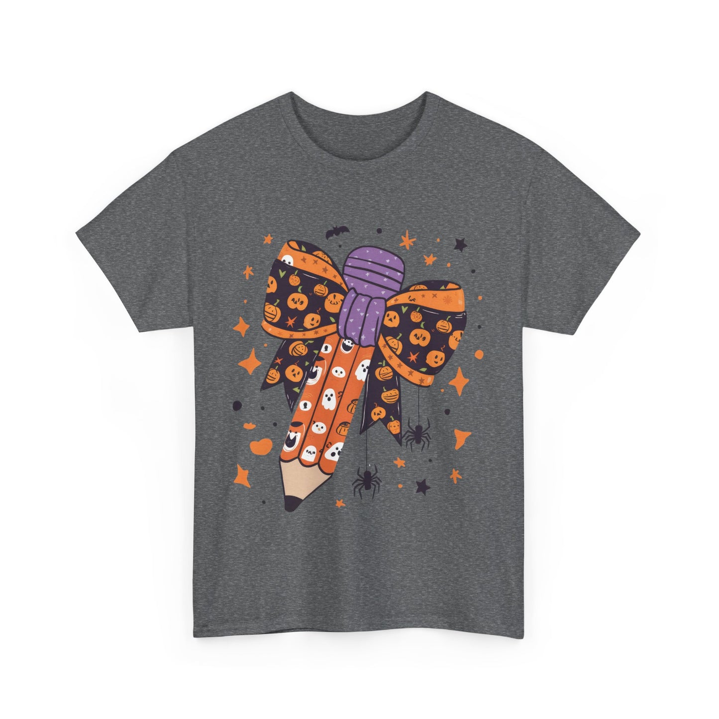 Halloween Pencil Bow School Teacher Unisex Heavy Cotton Tee