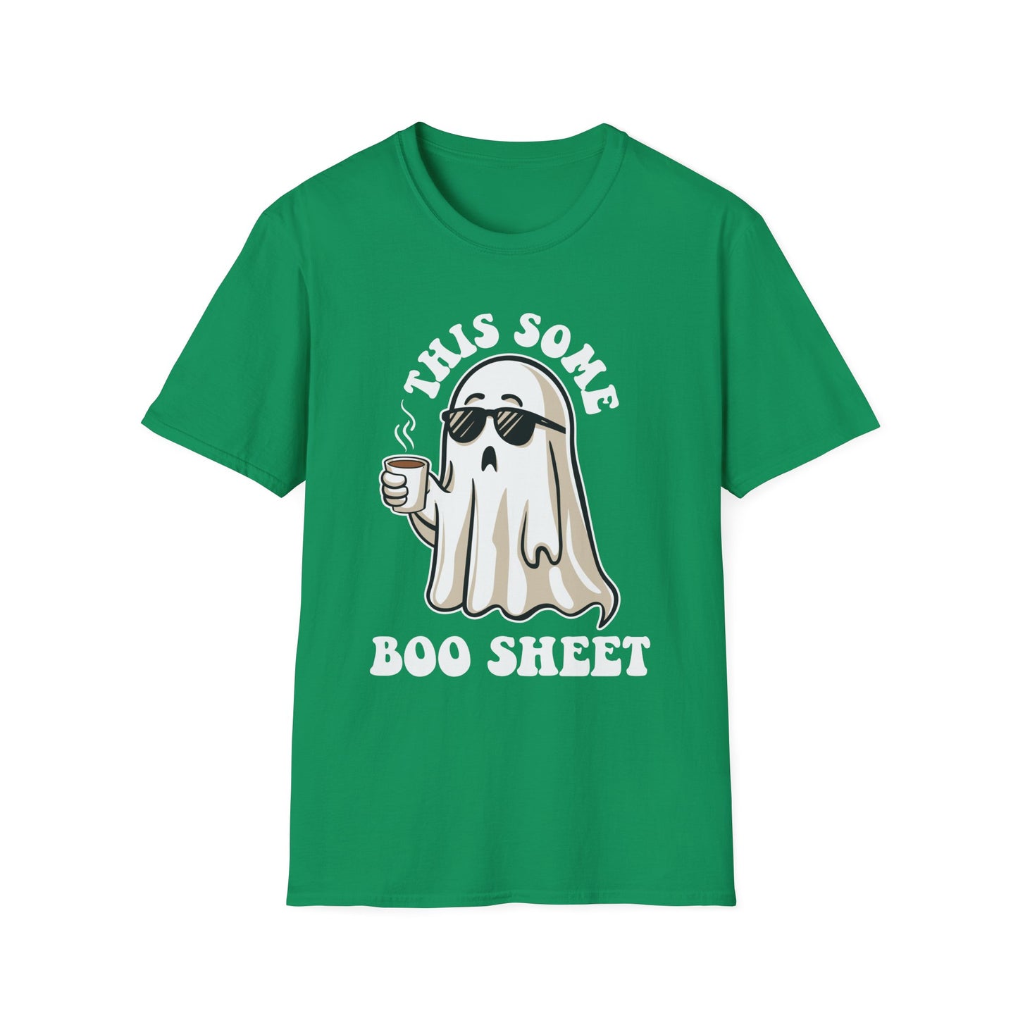 Cool Ghost Sipping Coffee Halloween "Boo Sheet" Unisex Softstyle T-Shirt