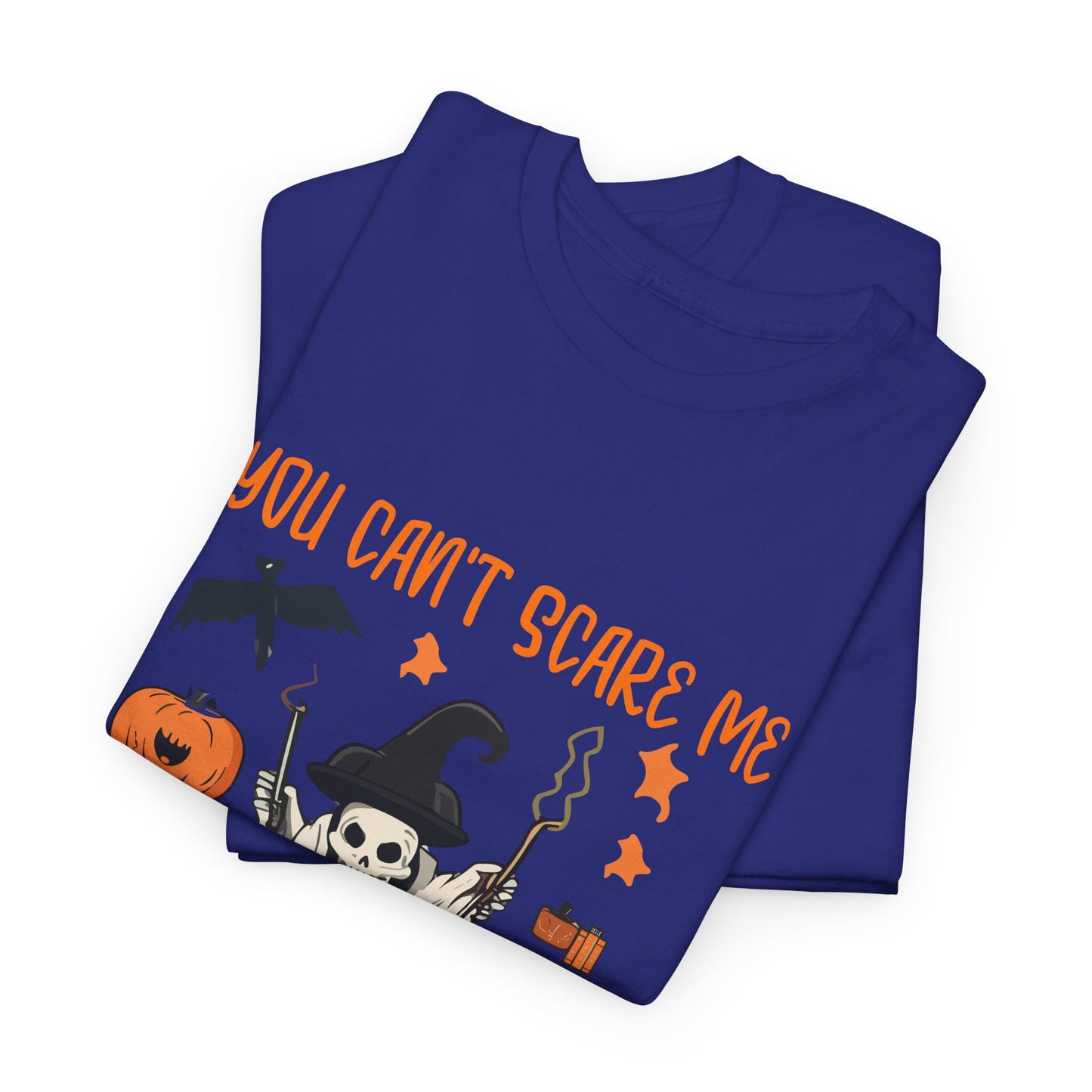 Halloween Teacher Tee - "You Can't Scare Me, I'm a Teacher" - Halloween School Teacher Unisex Heavy Cotton T-Shirt