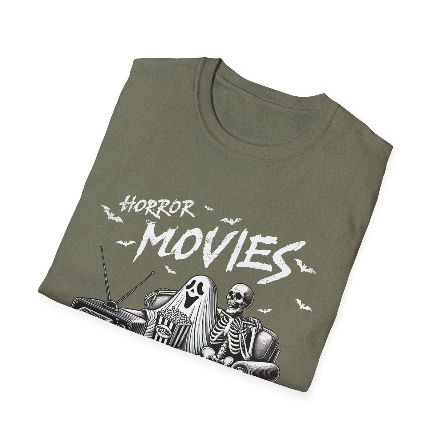 Horror Movies and Chill Unisex Softstyle T-Shirt -Movie Lover or Great Halloween Shirt