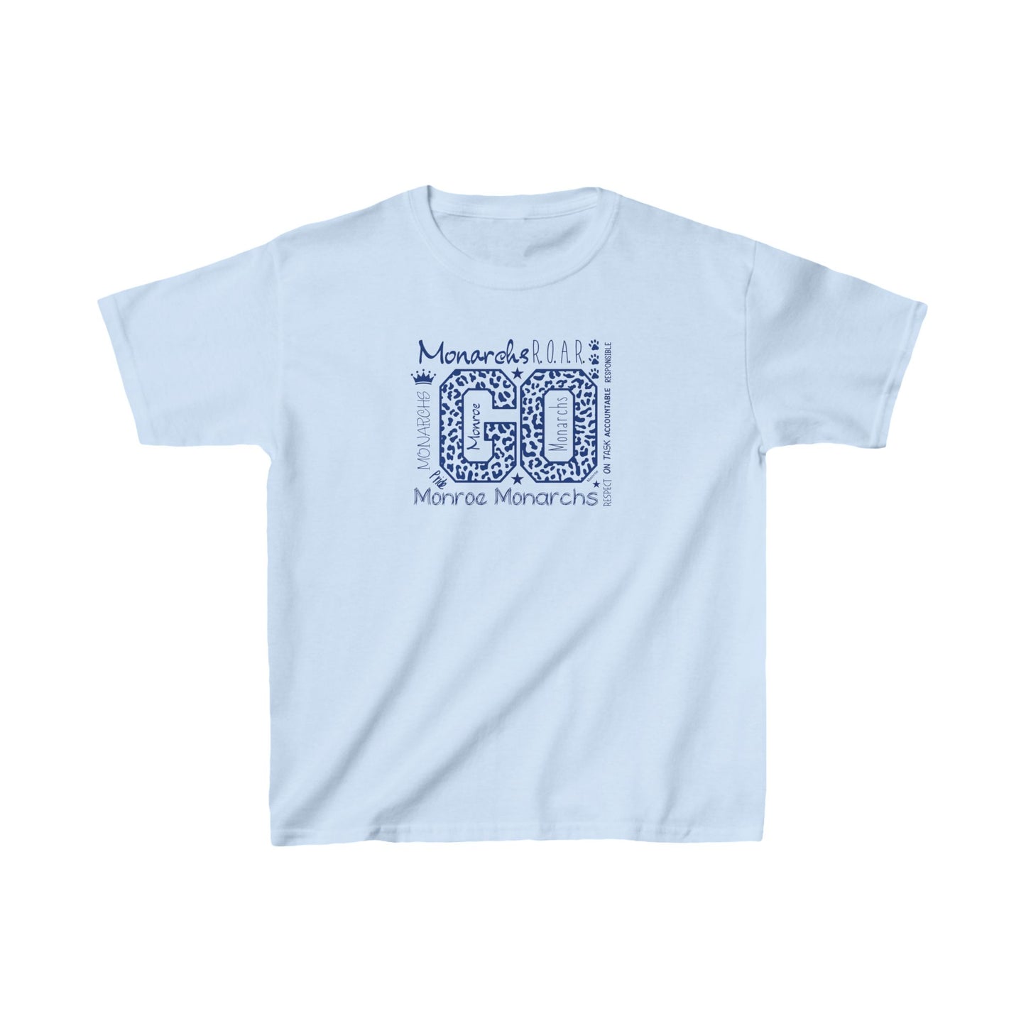 Kids GO Monarchs Blue Leopard Print Heavy Cotton Tee - Perfect for School Events and Spirit Days