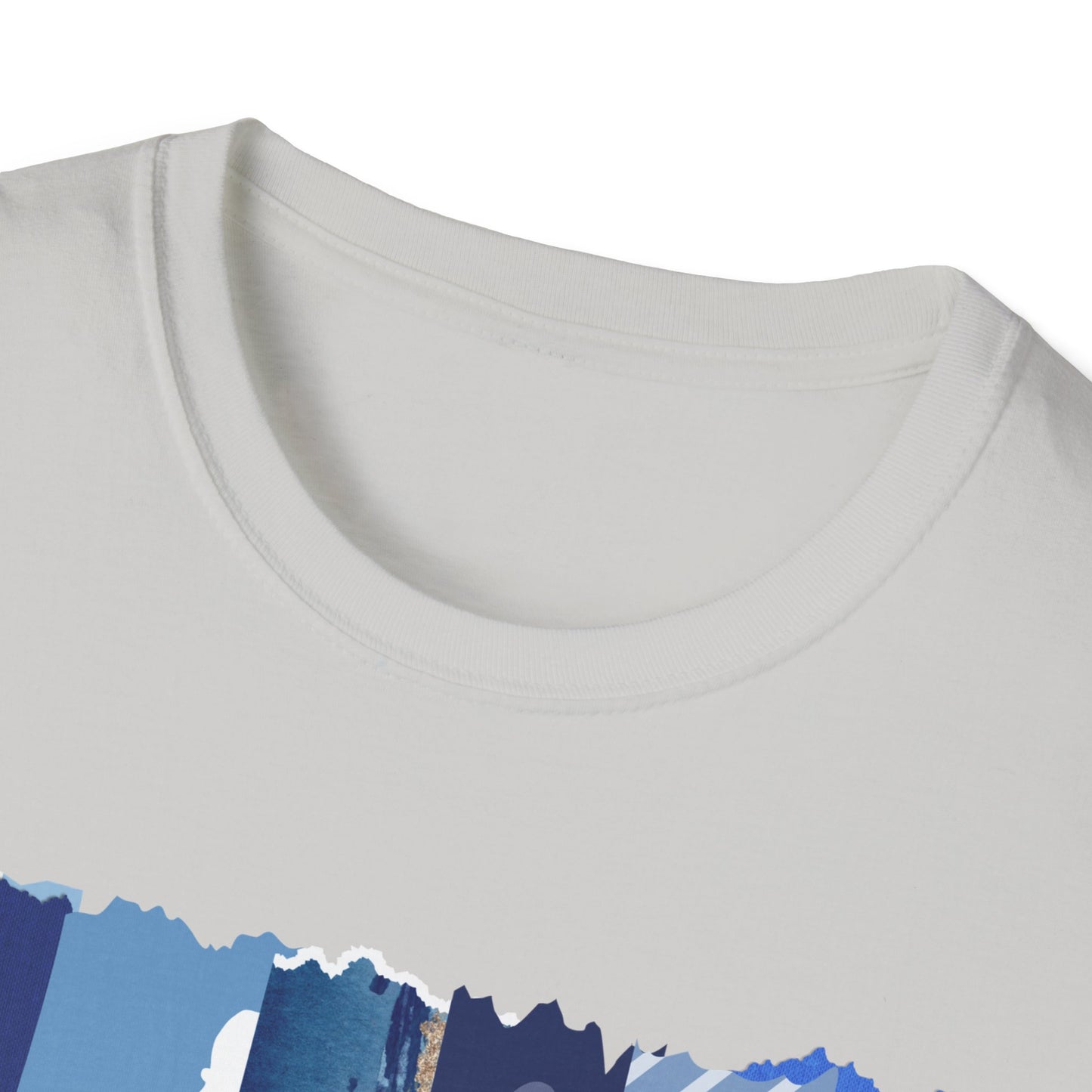 Monroe Blue Patchwork Unisex Softstyle T-Shirt - Perfect for Casual Wear & Gift Giving