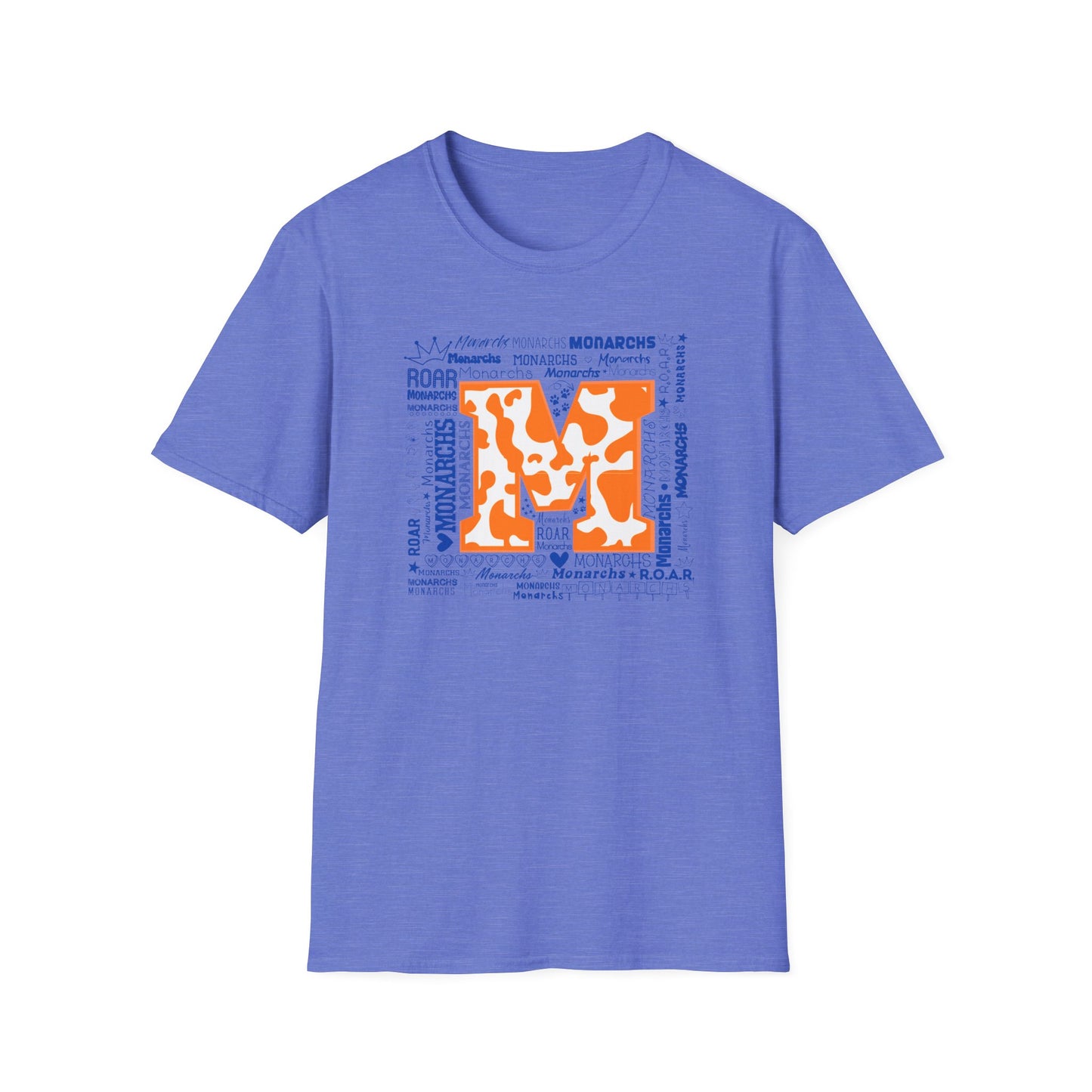 Orange Cow M Monarchs Unisex Softstyle T-Shirt with 'Monarchs Roar' Design - Perfect for School Spirit and Team Events