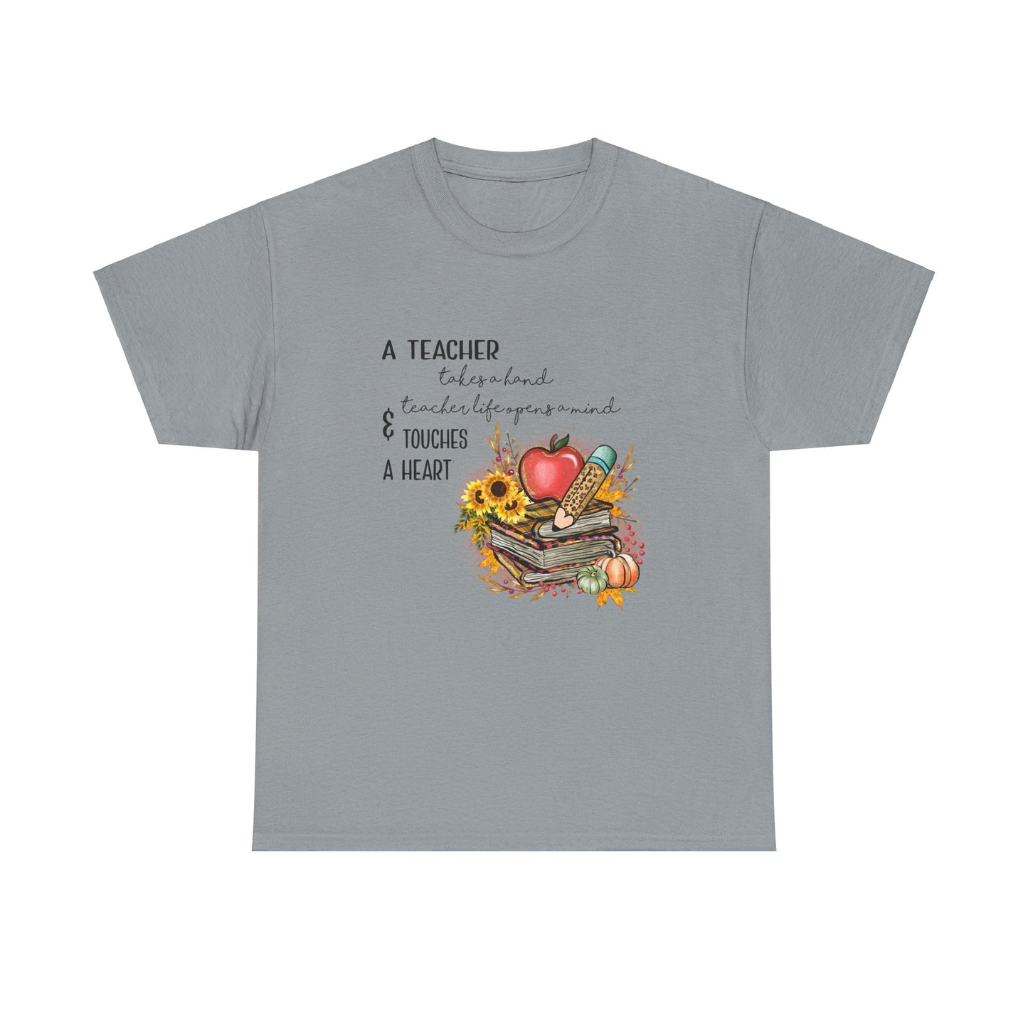 A Teacher Touches a Heart Fall Unisex Heavy Cotton Tee