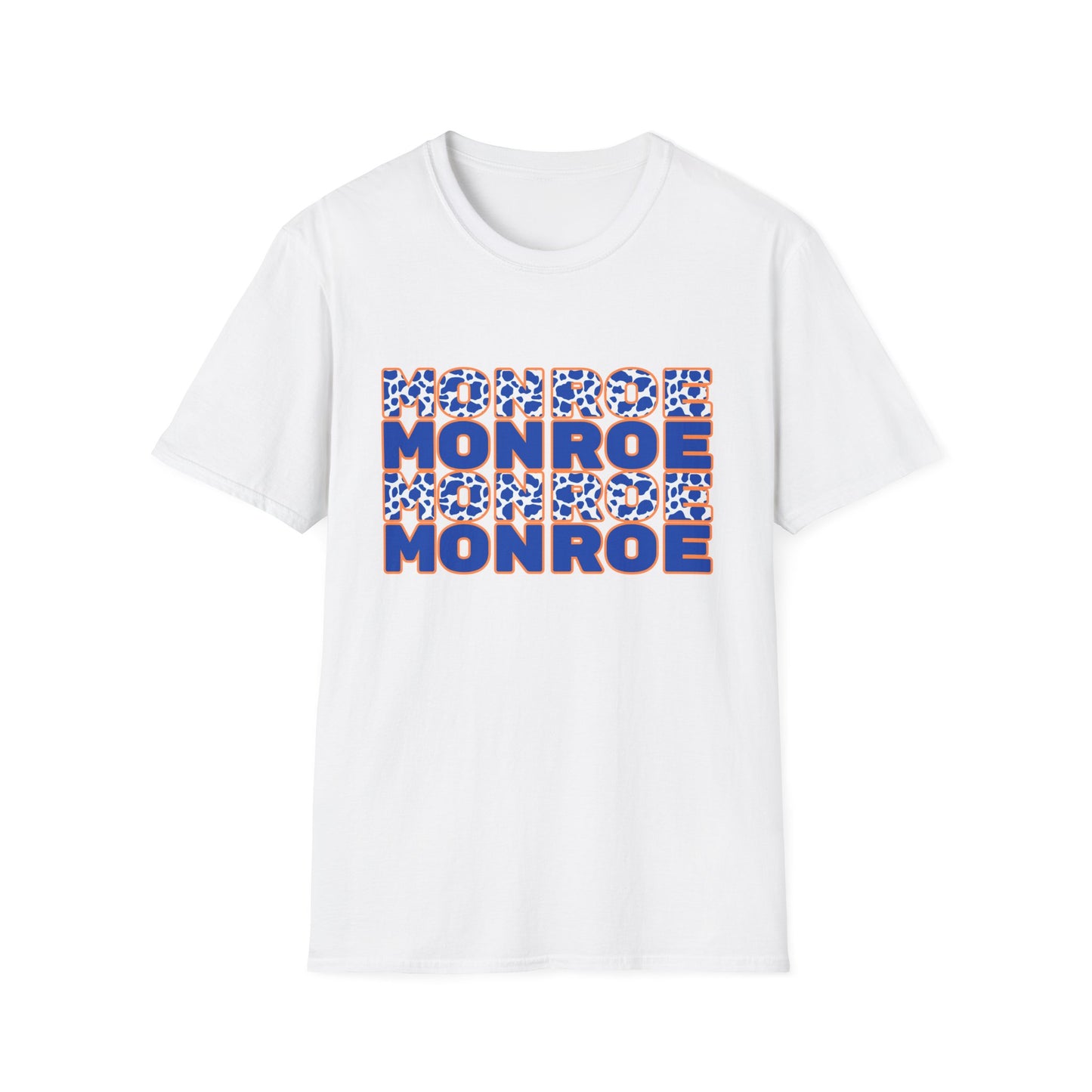 Monroe Graphic Blue Cow Print Unisex Softstyle T-Shirt - Casual Everyday Wear