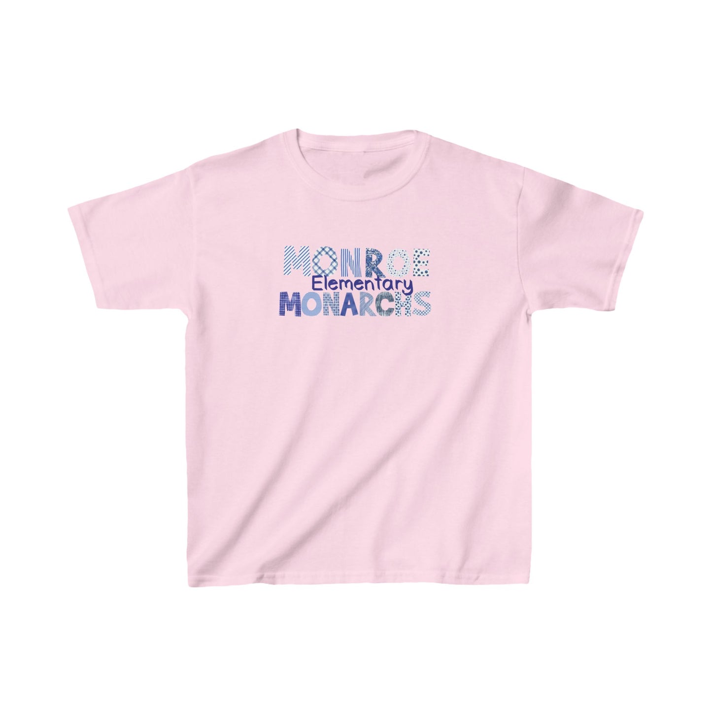 Kids Monroe Elementary Monarchs Blue Patterns   Heavy Cotton Tee - Perfect for School Events & Celebrations