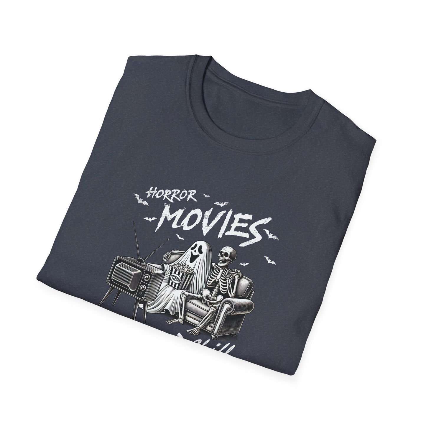 Horror Movies and Chill Unisex Softstyle T-Shirt -Movie Lover or Great Halloween Shirt